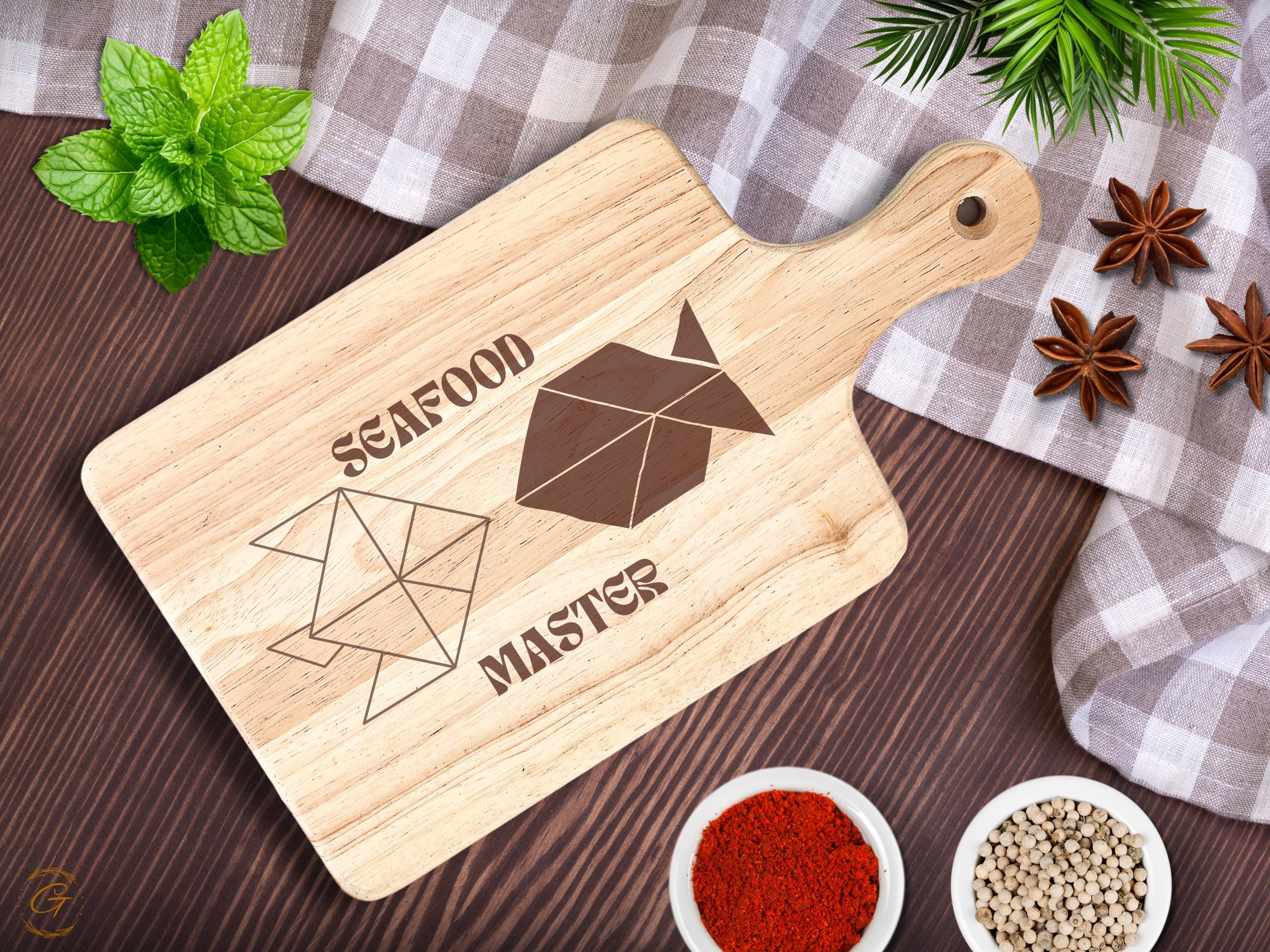 Seafood Master Hardwood Cutting Board | Perfect Rustic Gift for Seafood Lover & Chef| Gift for Kitchen Lovers | Board for Seafood Enthusiast