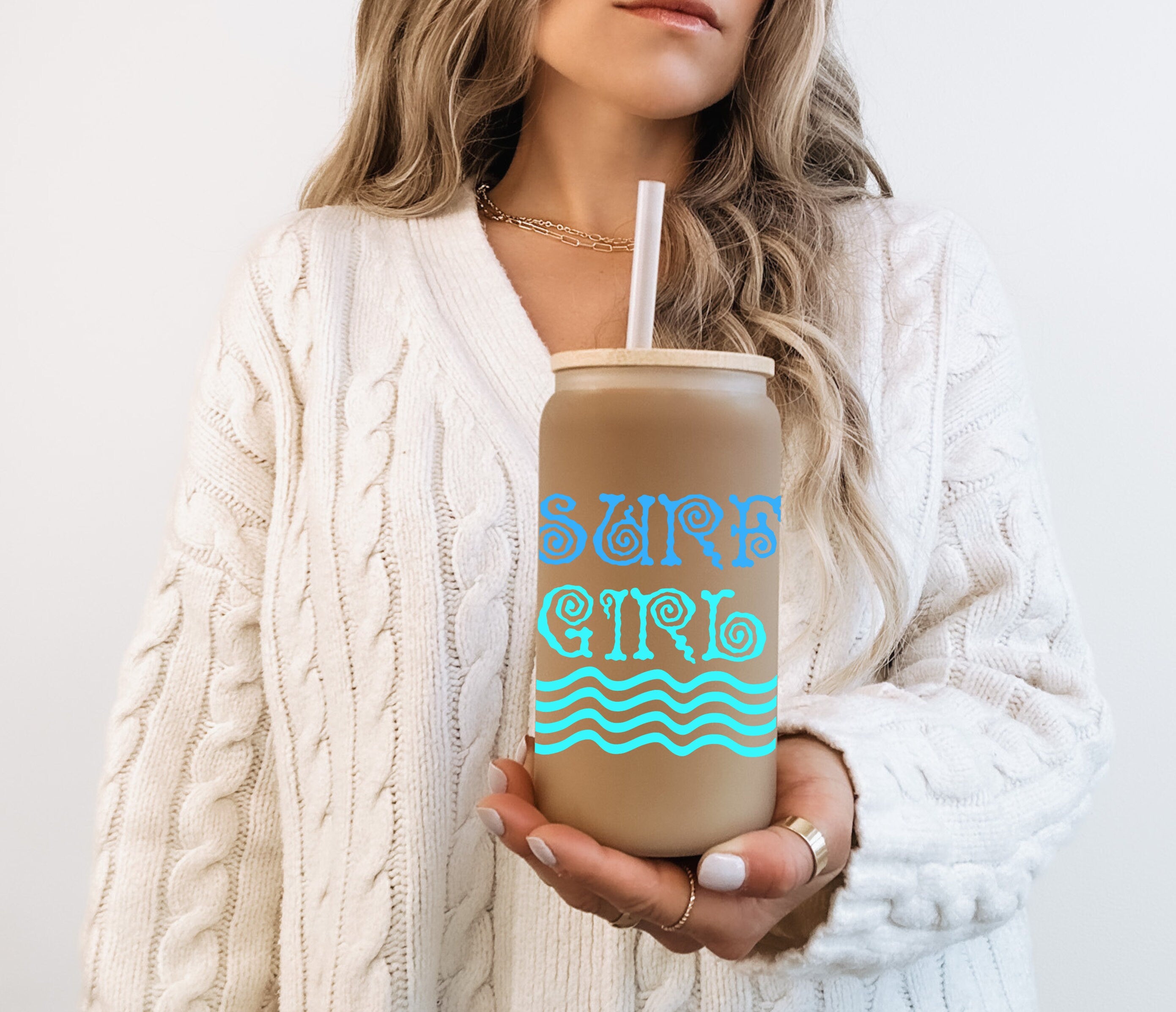 Surf Girl Frosted Glass Cup