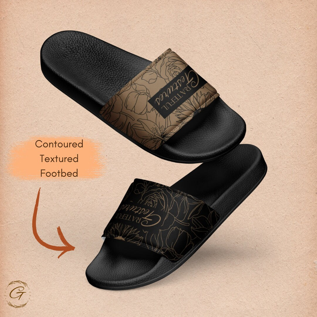Floral Design Black and Brown Men's Slides