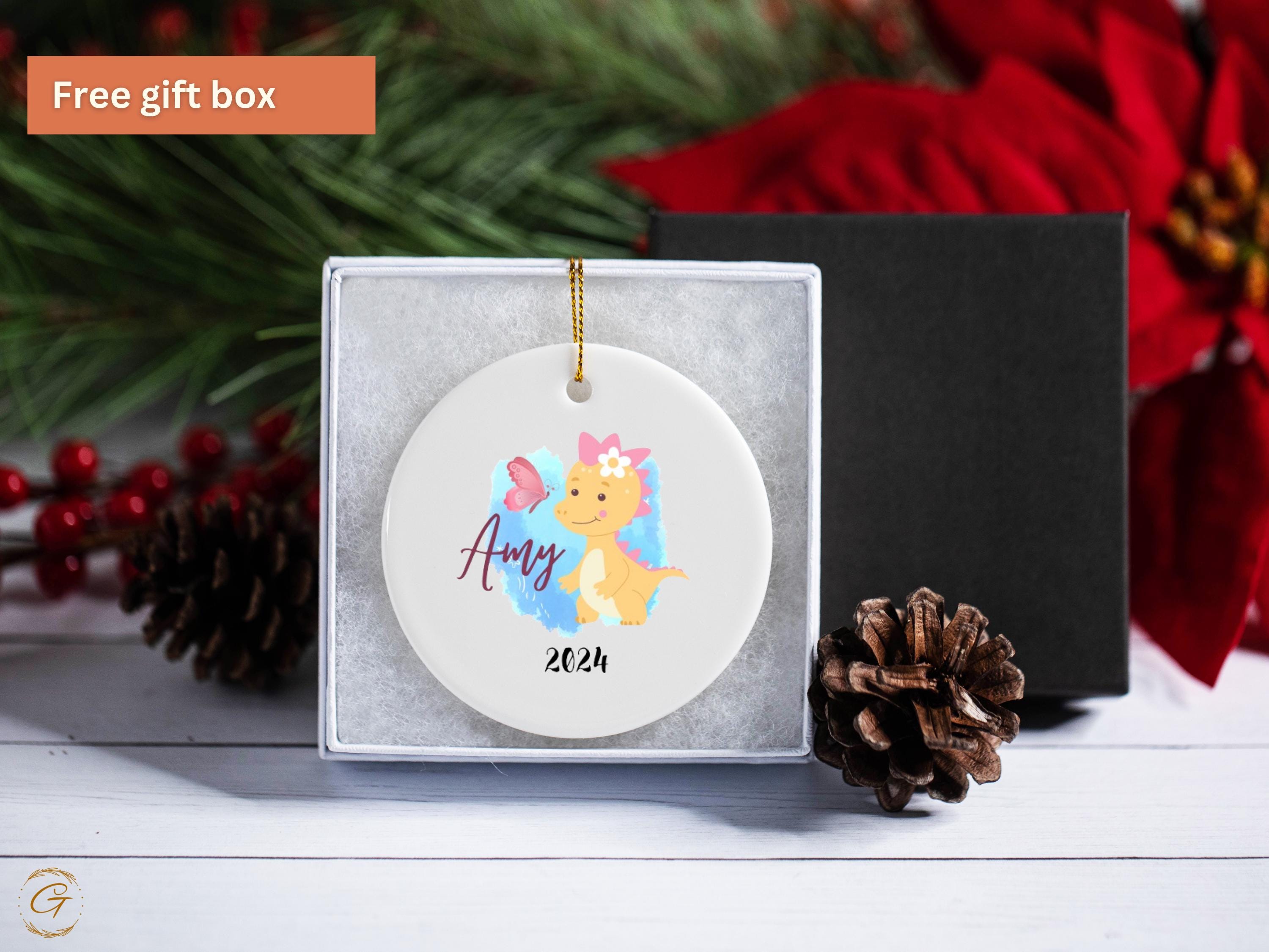 Personalized Cute Baby Dinosaur Ornament with Butterfly