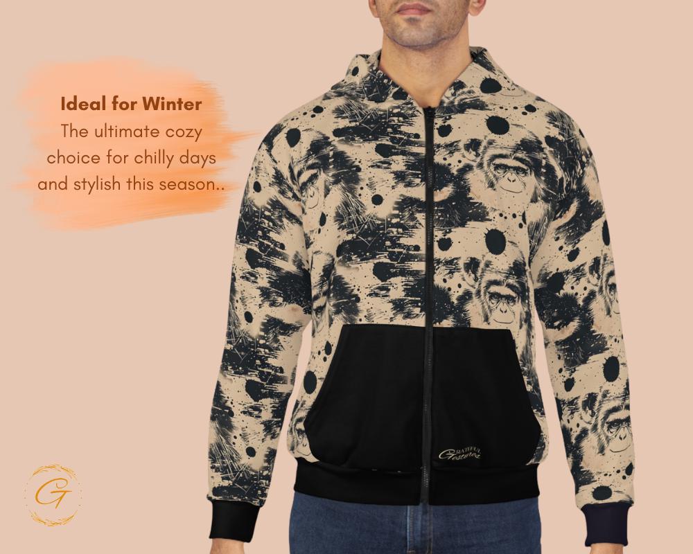 Vintage Monkey Zip Hoodie All-Over Print