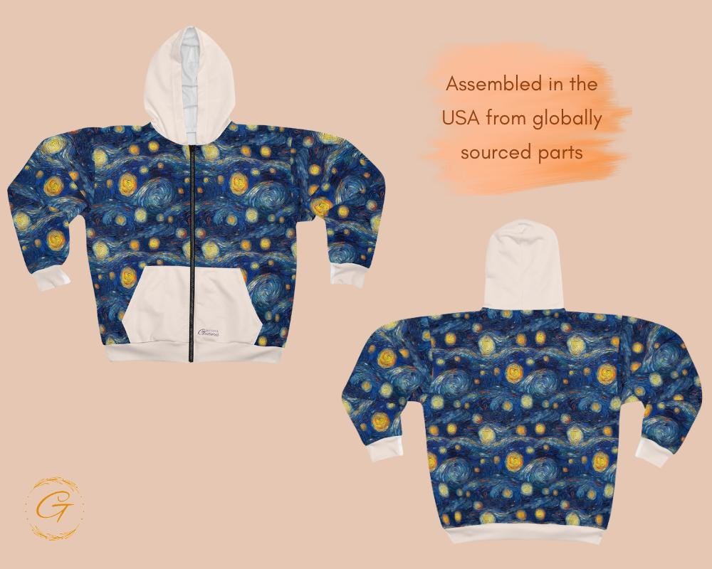 Starry Night White Pocket Design Zip Hoodie All-Over Print