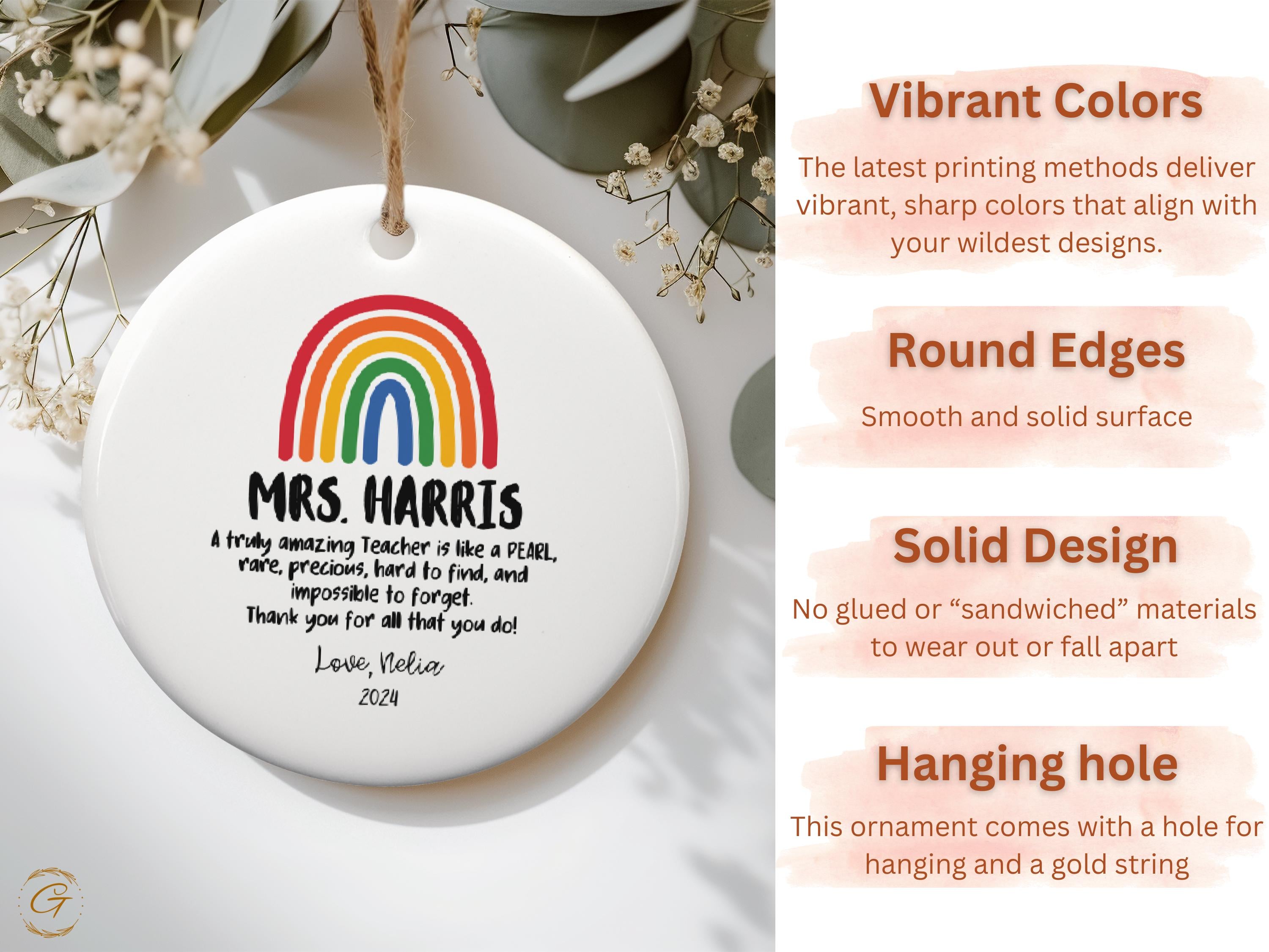 Personalized Teacher Rainbow Ornament, Teacher Appreciation Keepsakes