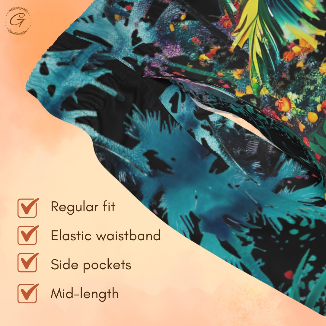 Floral Rainforest Black Swim Trunks