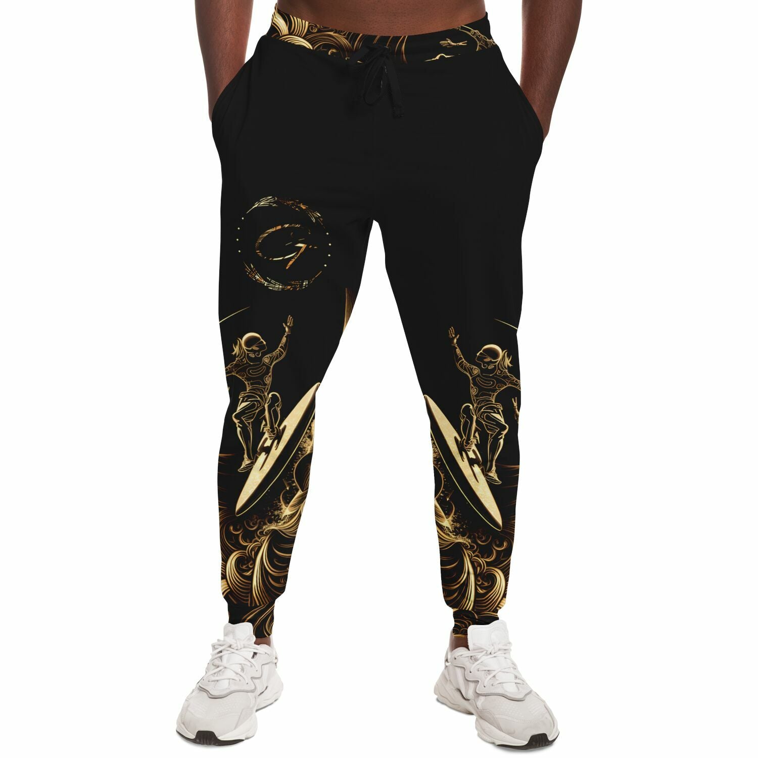 Gold Surfer Joggers – Black and Gold Wave Sweatpants