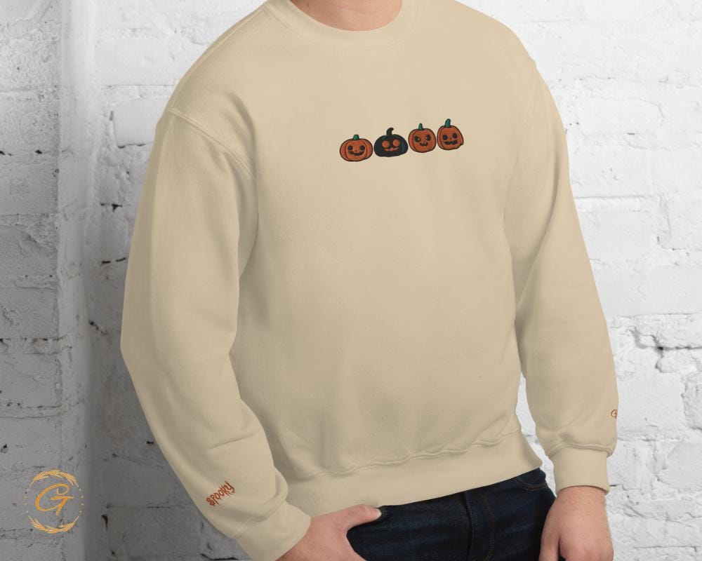 Halloween Sweatshirt, four Pumpkins Faces Sweatshirt, Fall Season Crewneck, Cute Halloween Pumpkin Design Pullover Cozy Spooky Halloween Top
