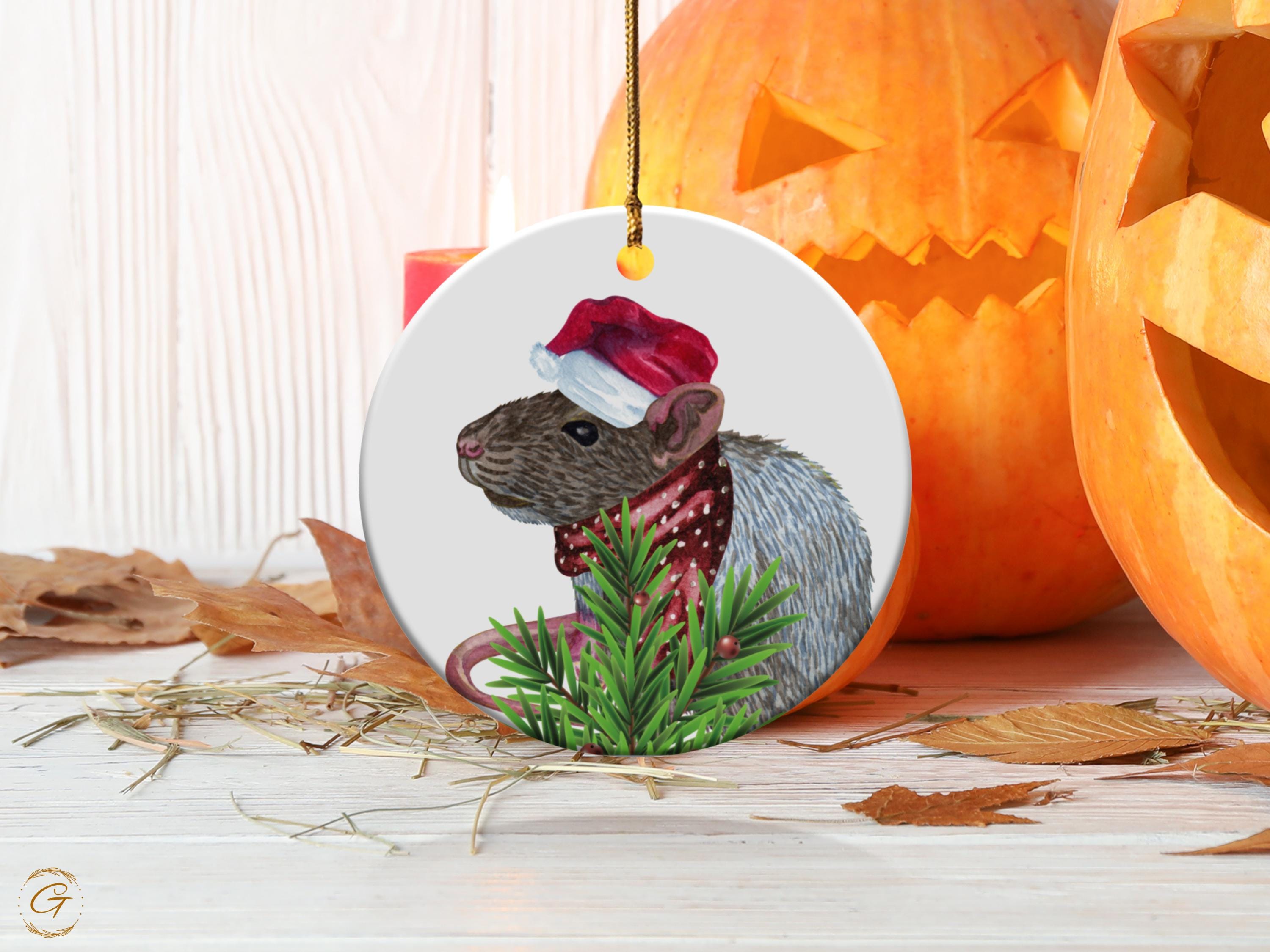 Cute Rat Christmas Ornament, Santa Hat Rat Decoration