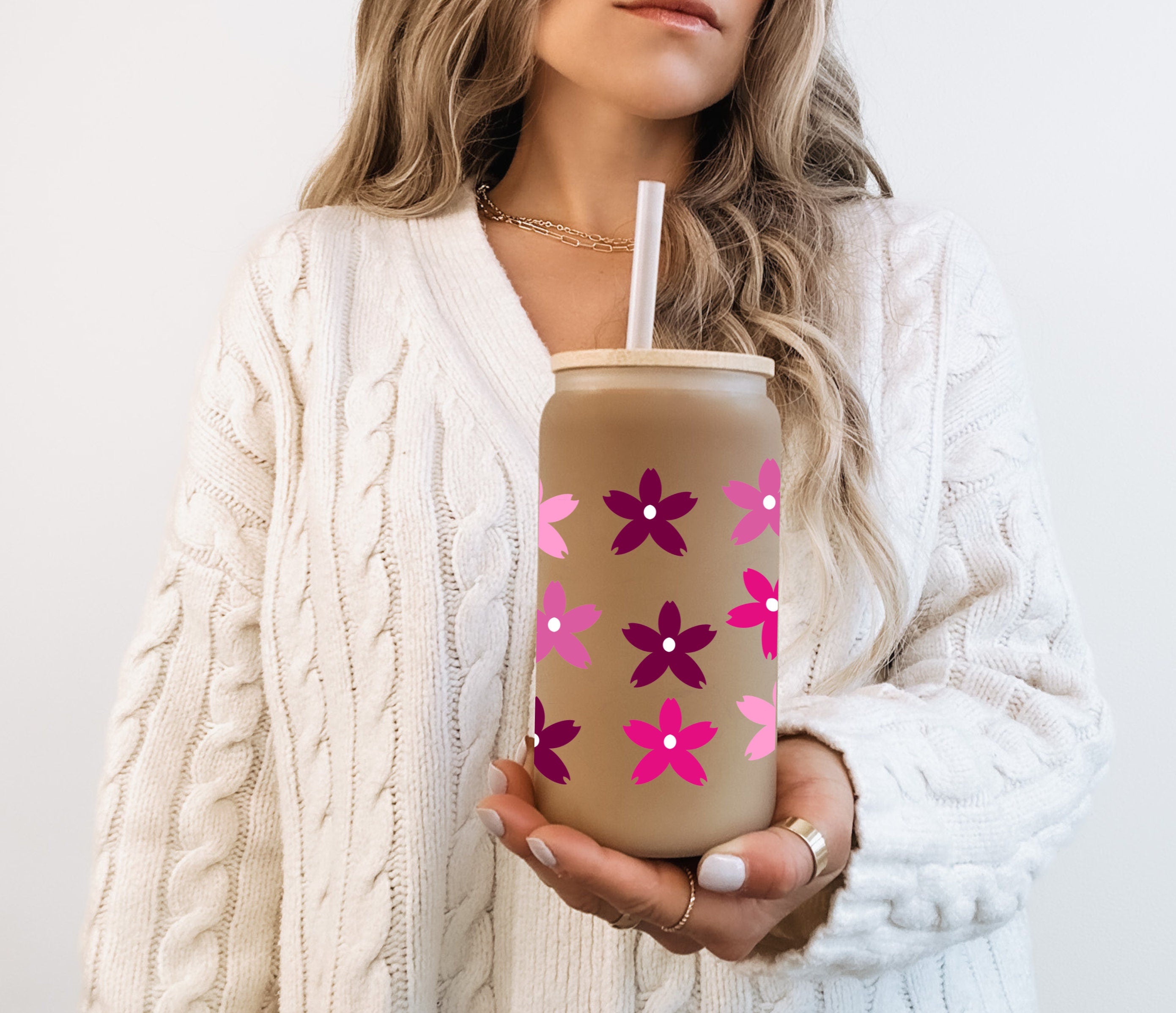 Pink Sakura Floral 16-oz Frosted Cup