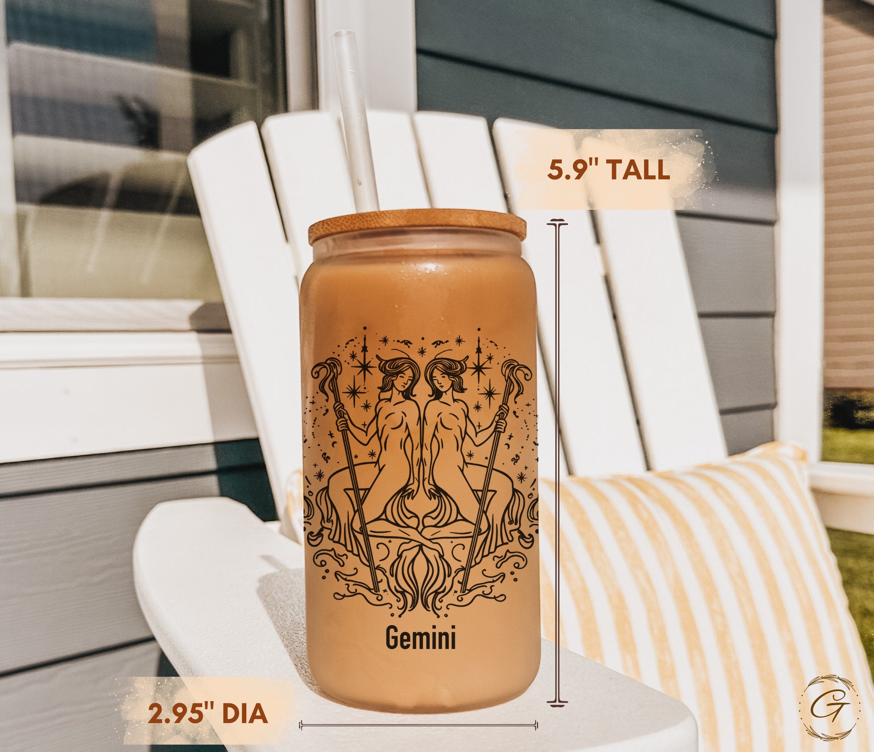 Gemini Zodiac Sign Frosted Glass Cup