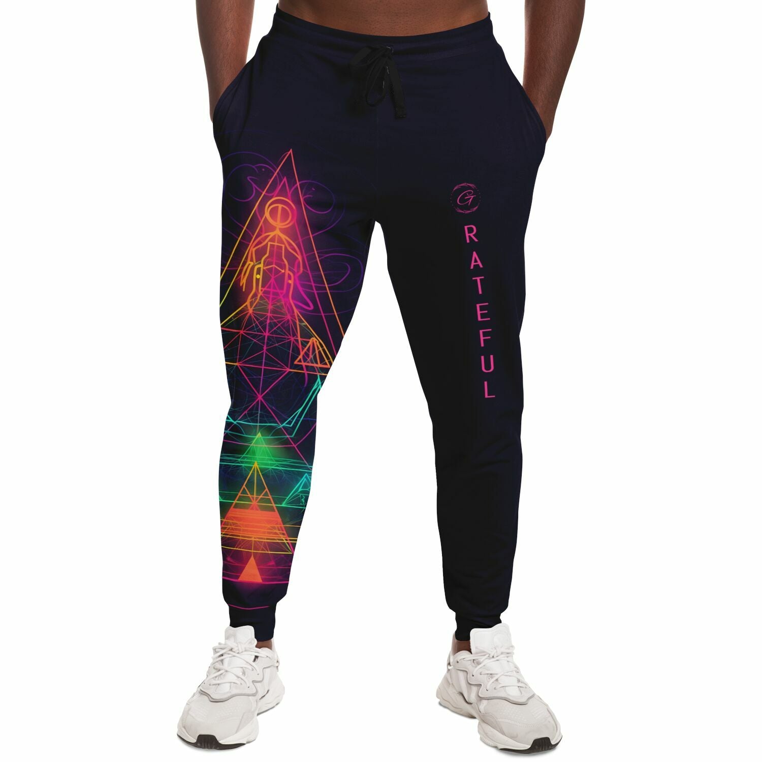 Neon Geometric Spiritual Joggers – Psychedelic Enlightenment Sweatpants