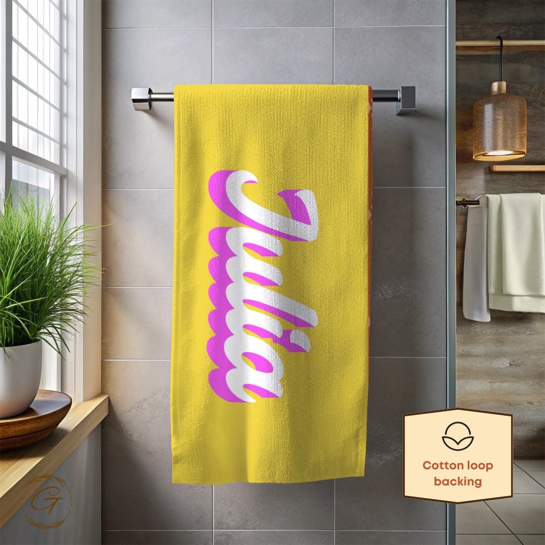Bright Yellow Color Beach Towel with Custom Name
