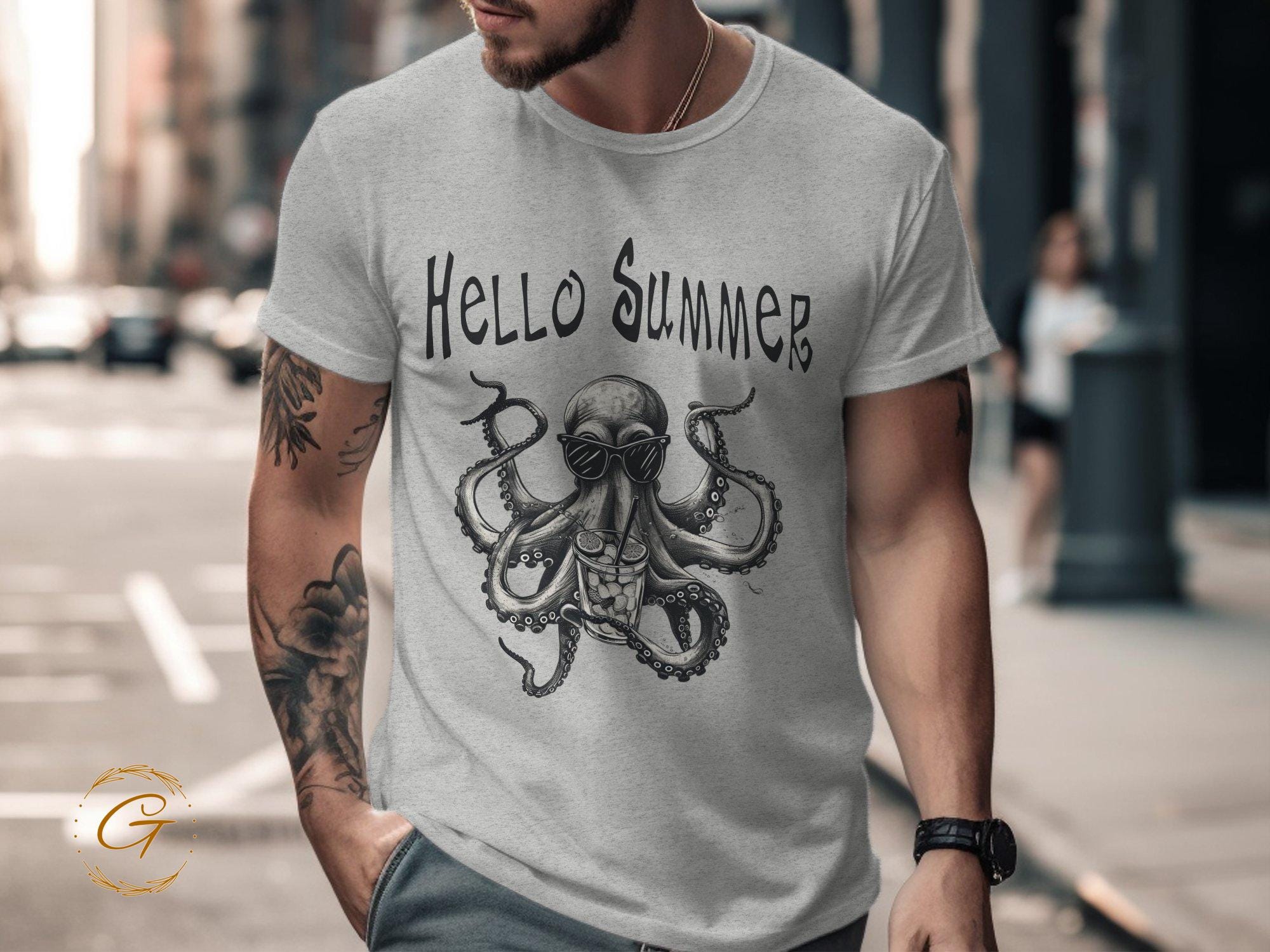 Hello Summer Tee Octopus Design T-Shirt
