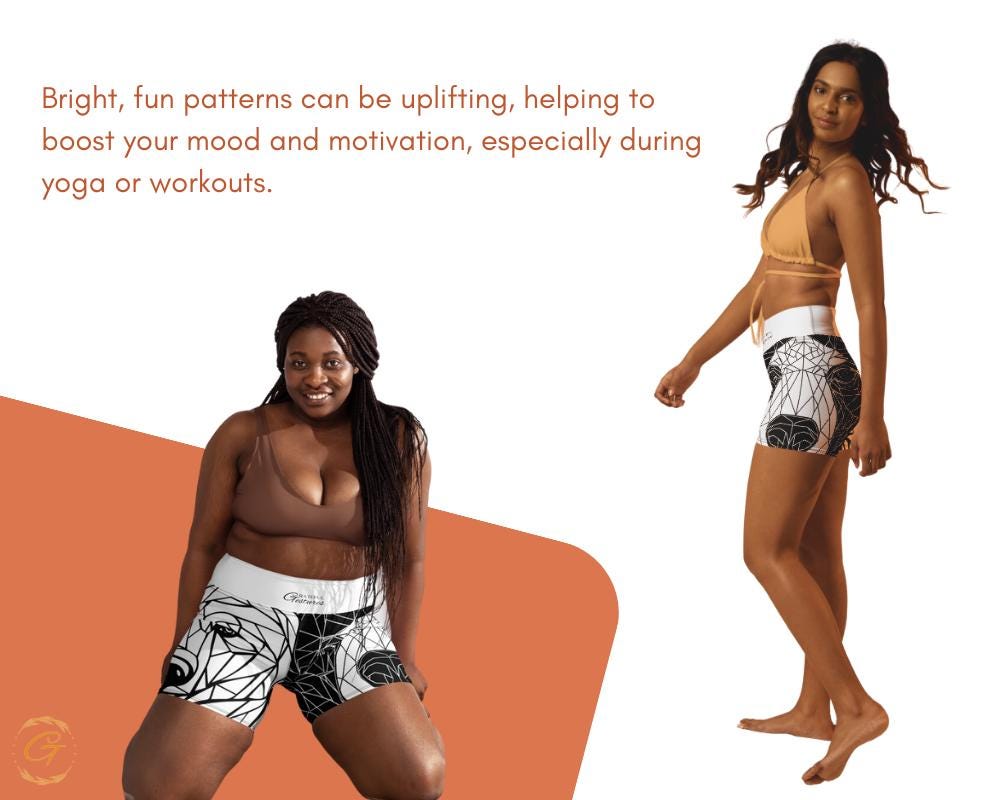 AOP High-Waisted Yoga Shorts with Geometric Bear Mosaic Design
