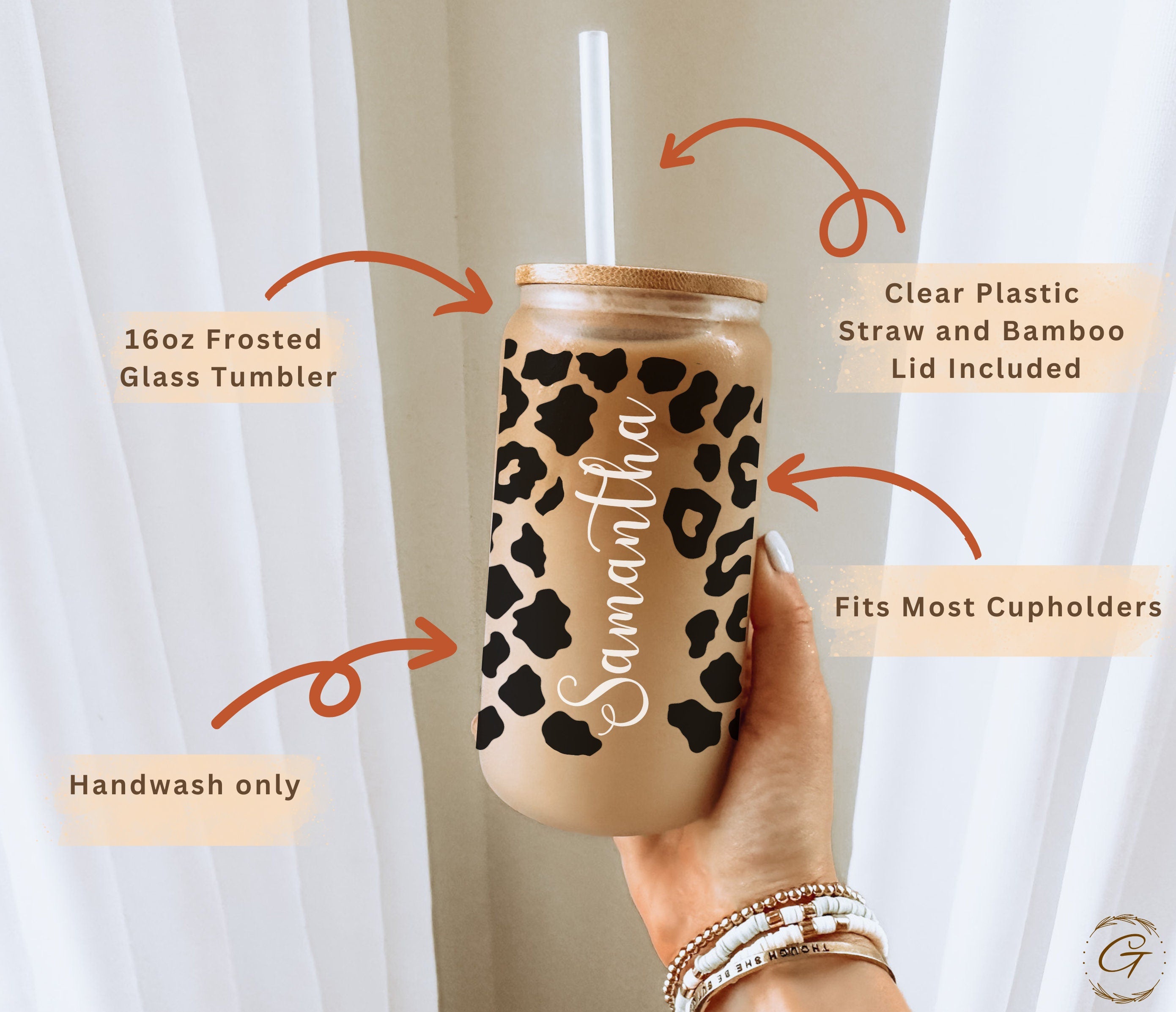 Custom Name Leopard Print Frosted Glass Tumbler
