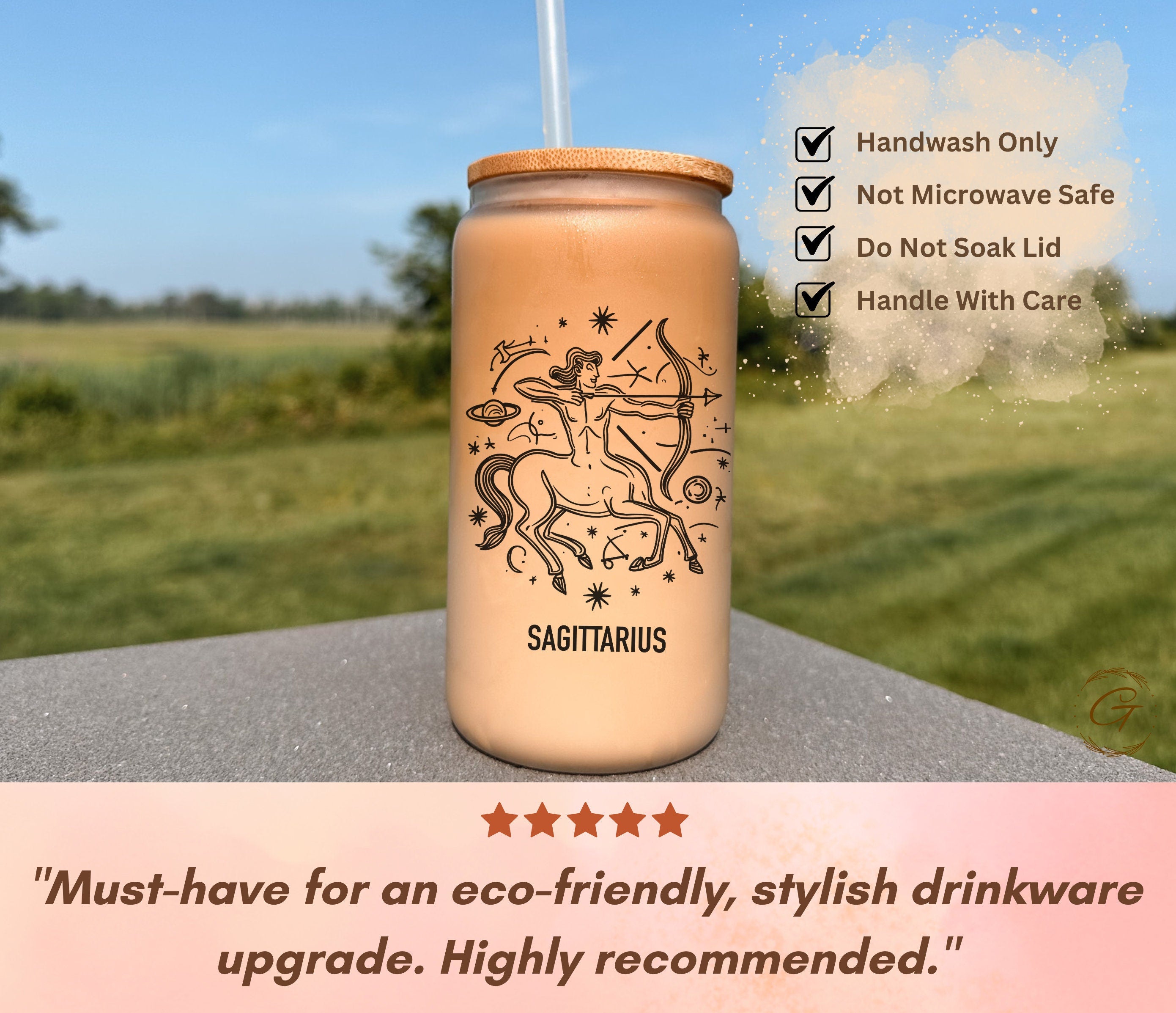 Personalized Sagittarius Zodiac Sign Frosted Libbey Glass Cup