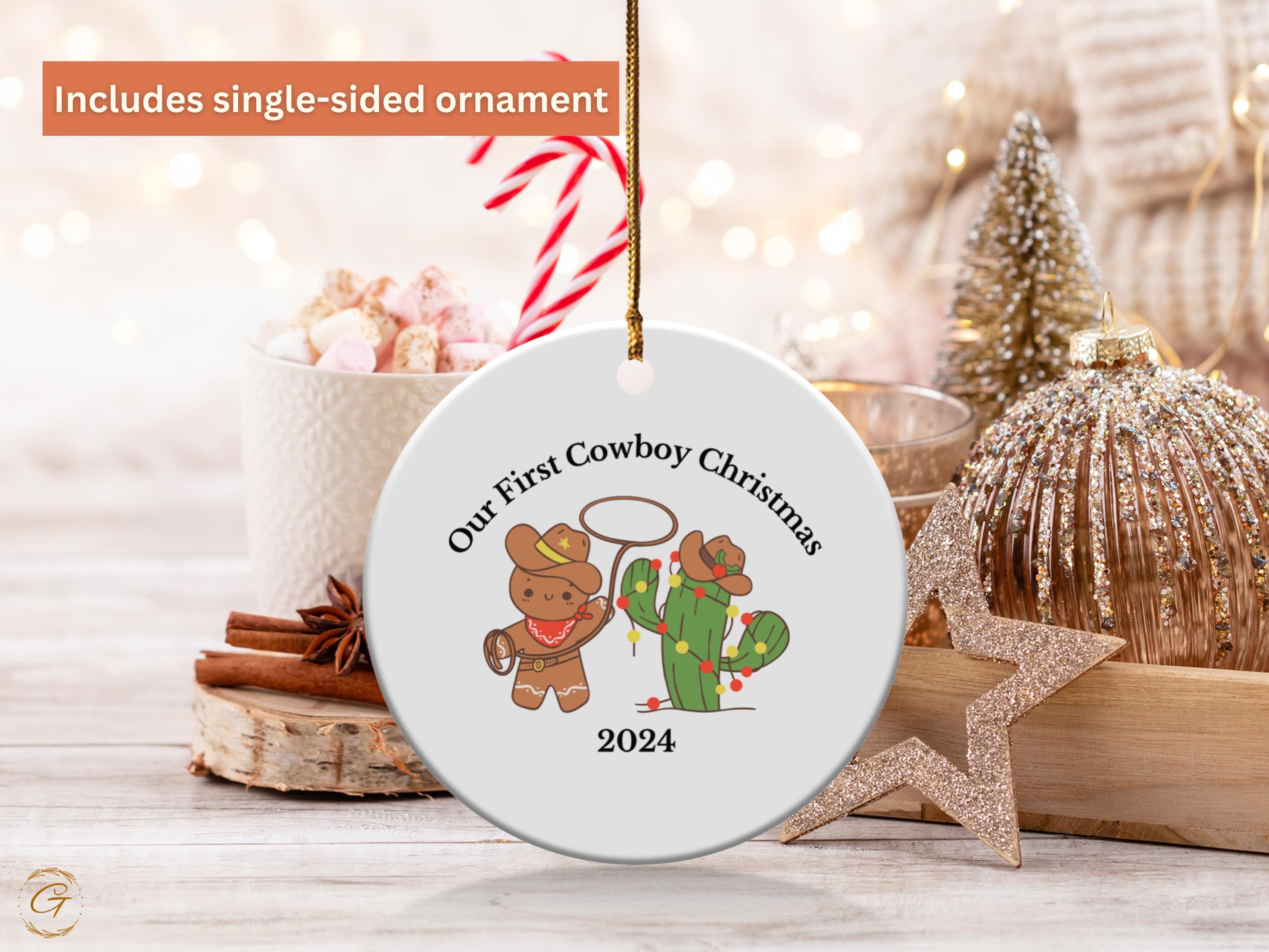 Western Cowboy Ornament 2024, Our First Cowboy Christmas Western Christmas Decor, Cute Gingerbread Cowboy Cactus, Holiday Christmas Keepsake