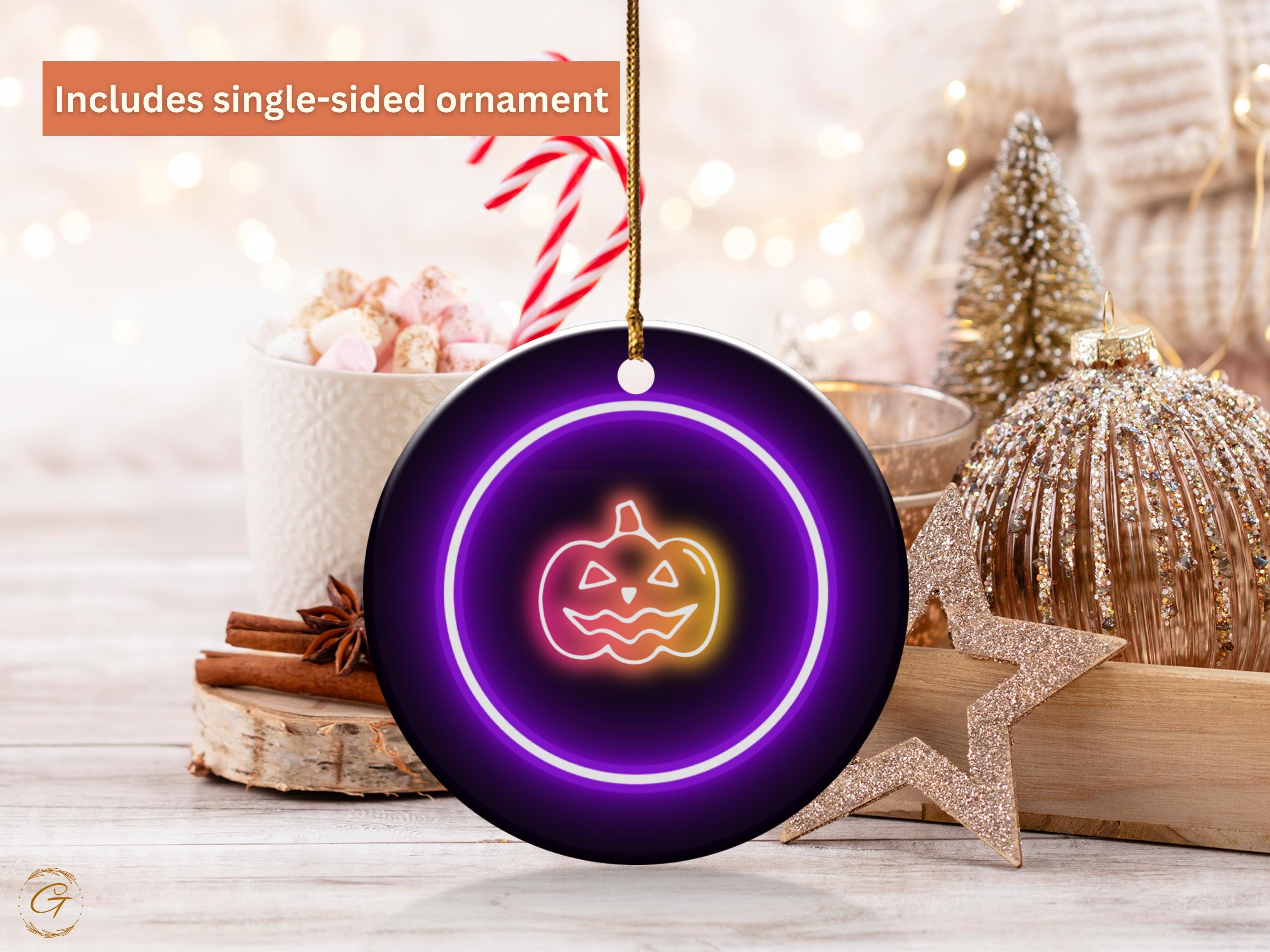 Neon Jack O Lantern Ornament, Halloween Pumpkin Decoration, Spooky Halloween Decor Art Gift, Halloween Party Ornament, Glowing Halloween Art