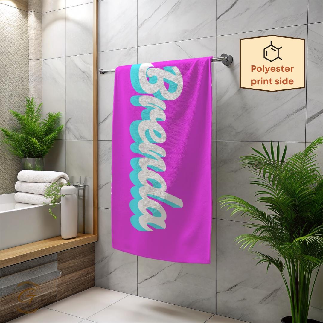 Summer Pink Beach Towel with Custom Name