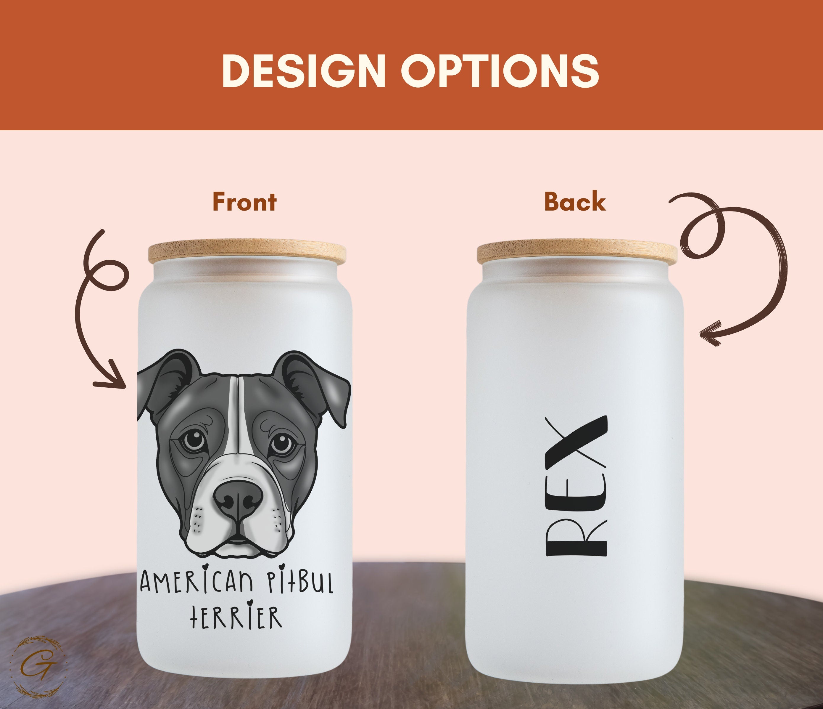 Frosted Glass Tumbler with American Pitbull Terrier Design, Customizable Name Perfect for Pet Lovers and For Daily Use and Pet Owner Gifts