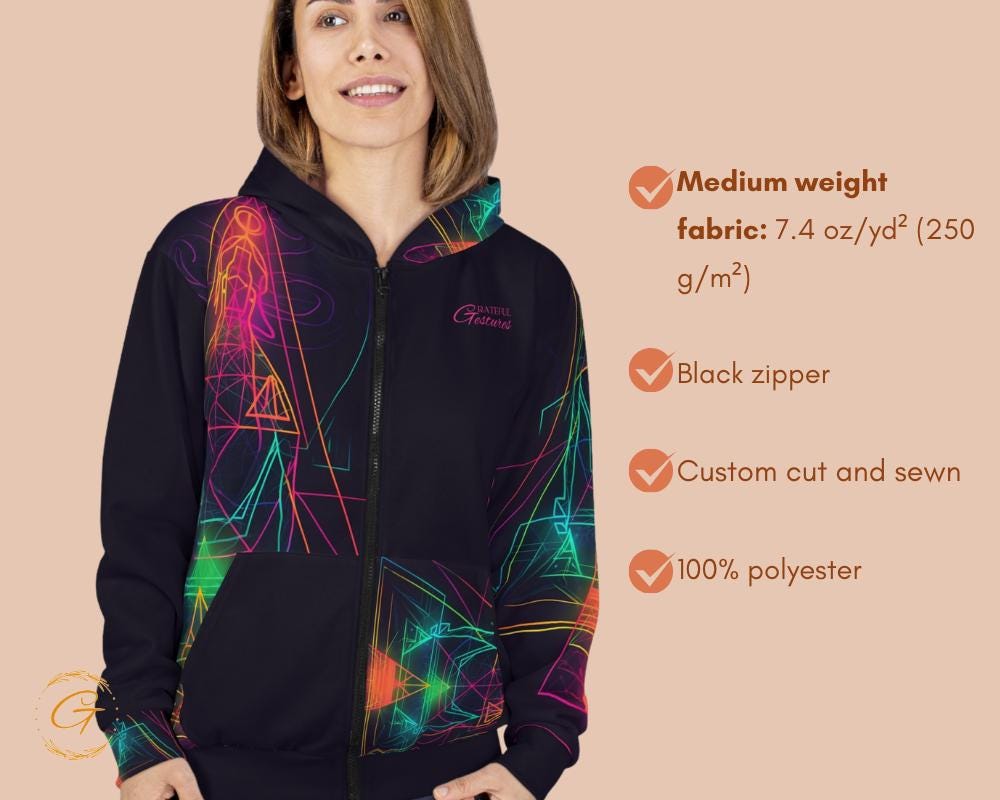 Neon Lines Zip Hoodie Vibrant All-Over Print