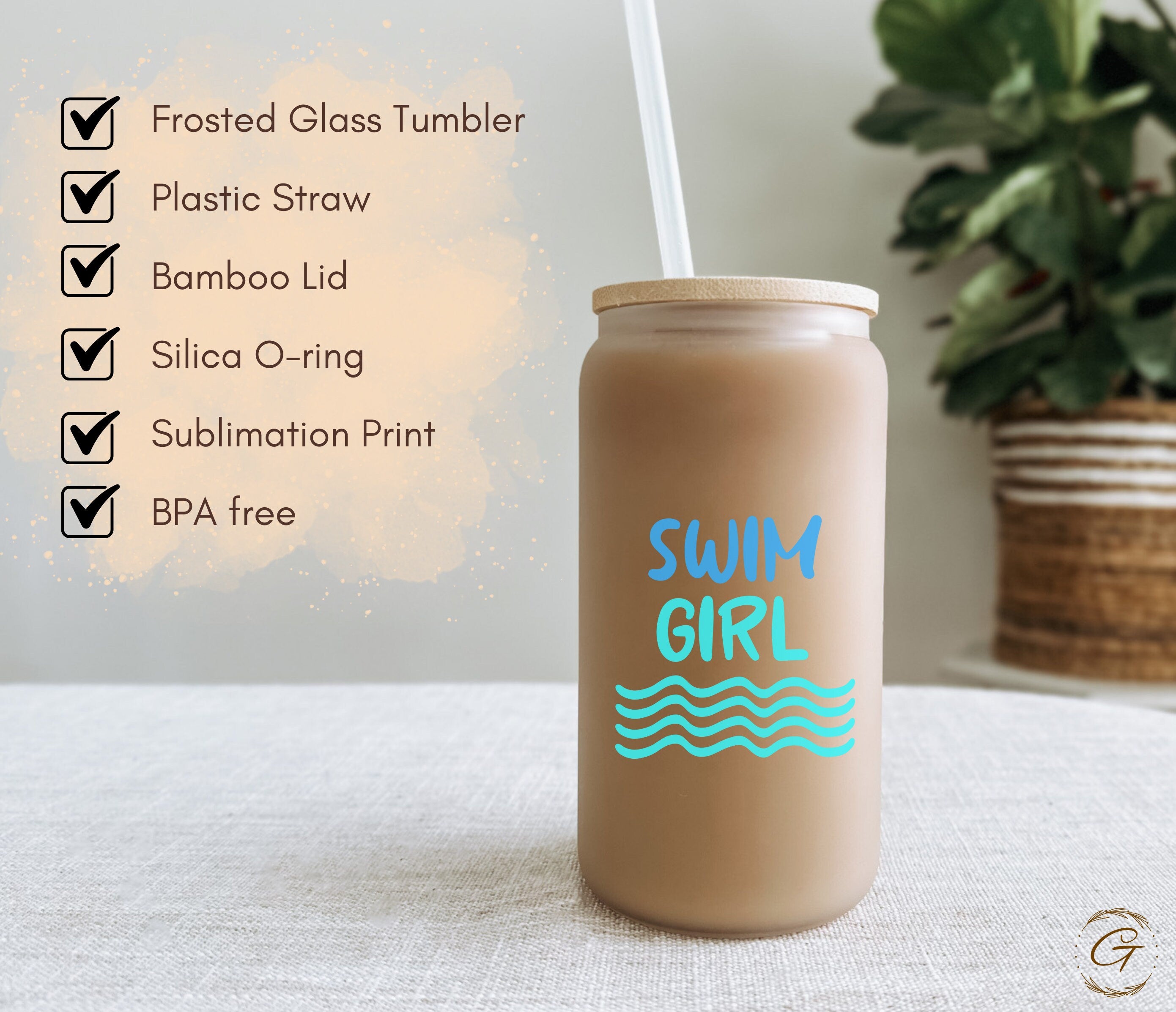 Swim Girl Frosted Glass Cup, Personalized Libbey Cup