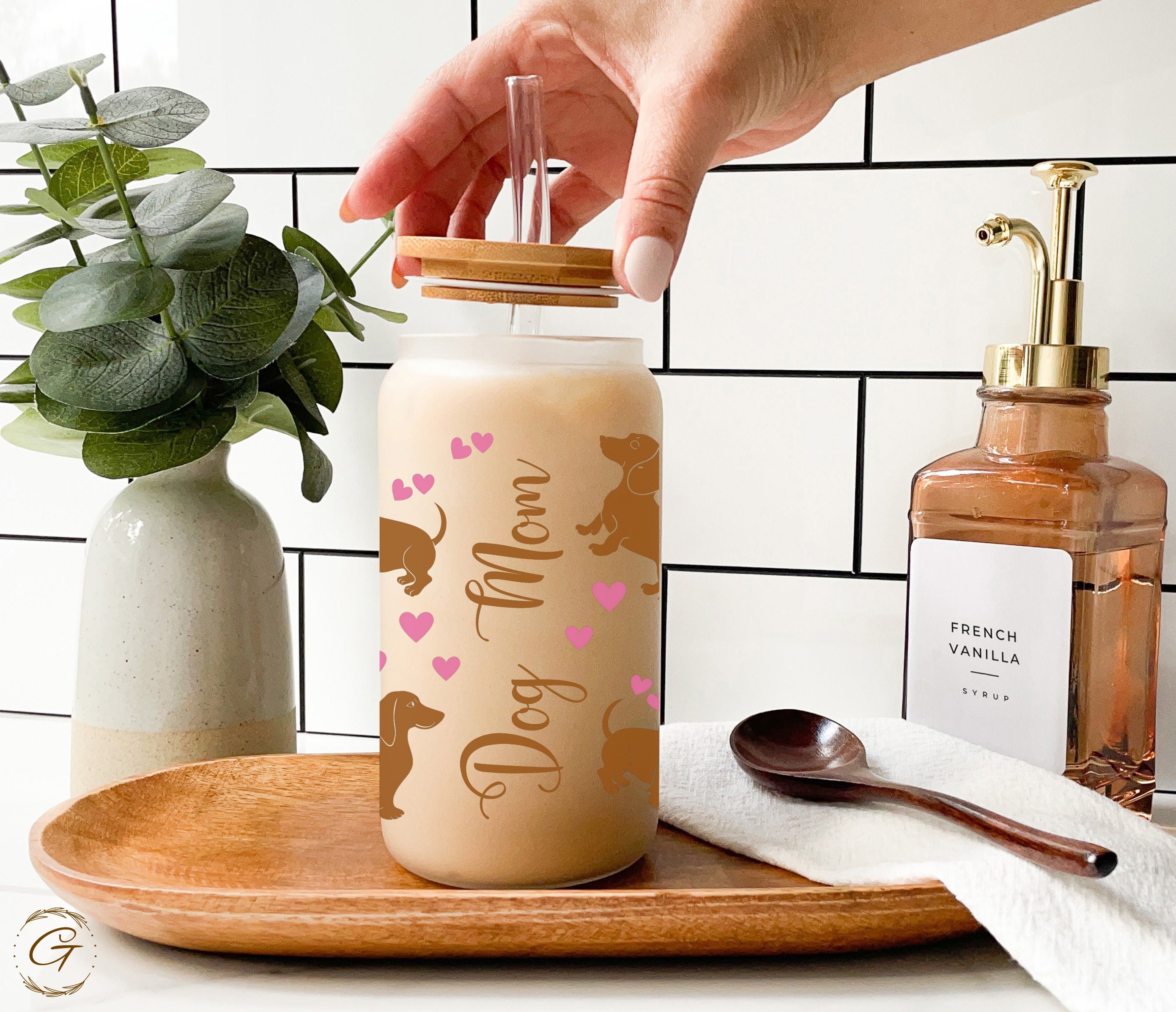 Dog Mom Gift Frosted Glass Tumbler Dachshund Design Drinkware for Coffee and Tea Lovers, Unique Drinkware for Everyday Use for Pet Lovers
