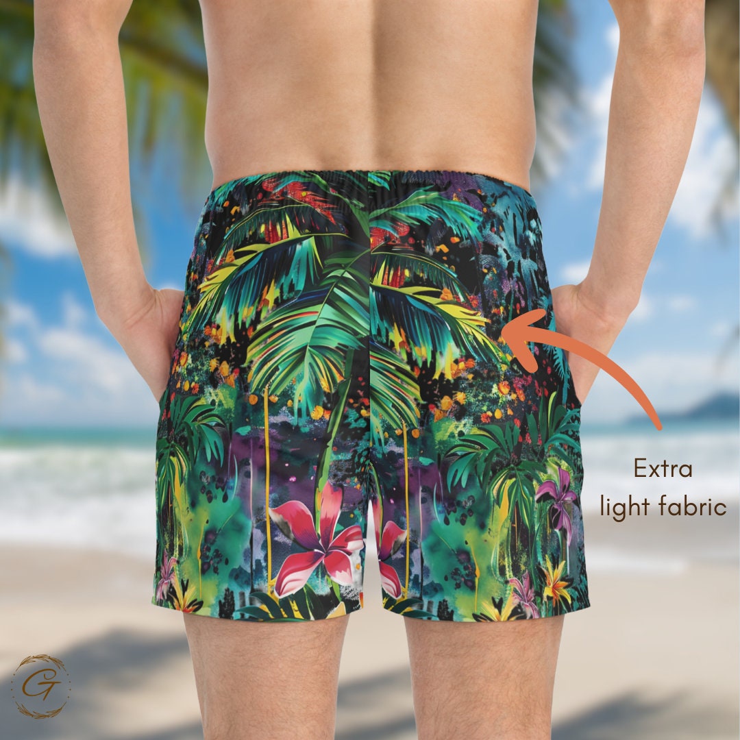 Floral Rainforest Black Swim Trunks