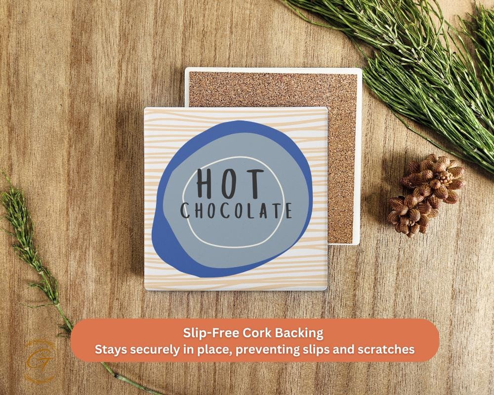 Soapstone Coaster with Hot Chocolate Design, Durable Cork Backing, Cozy Winter Decor, Unique Drink Coaster, Perfect Gift for Beverage Lovers