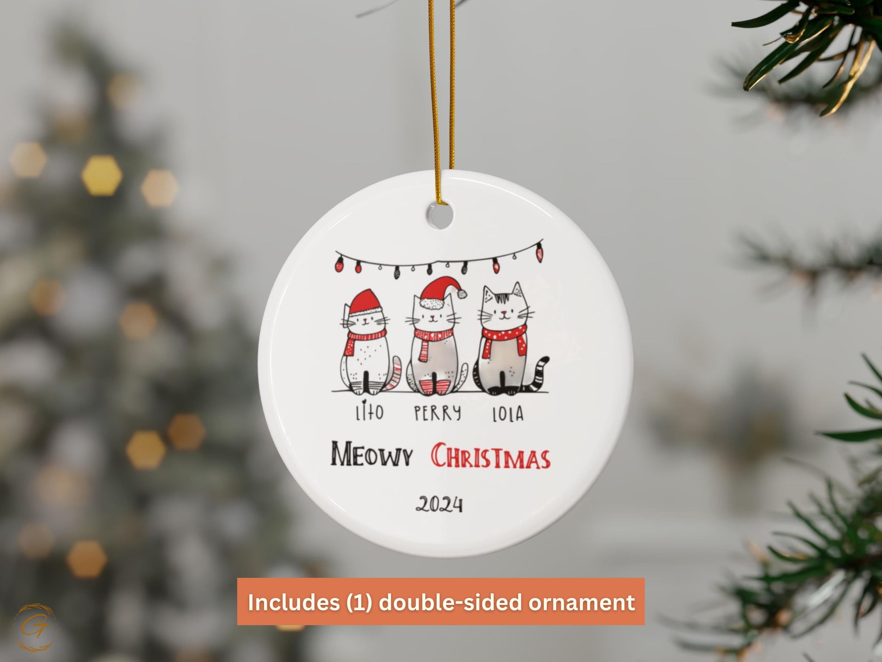 Adorable Cat Christmas Pet Ornament 2024, Cute Cats Santa Hat Holiday Decor, Christmas Tree Fun Decoration, Personalized Gift for Cat Lovers