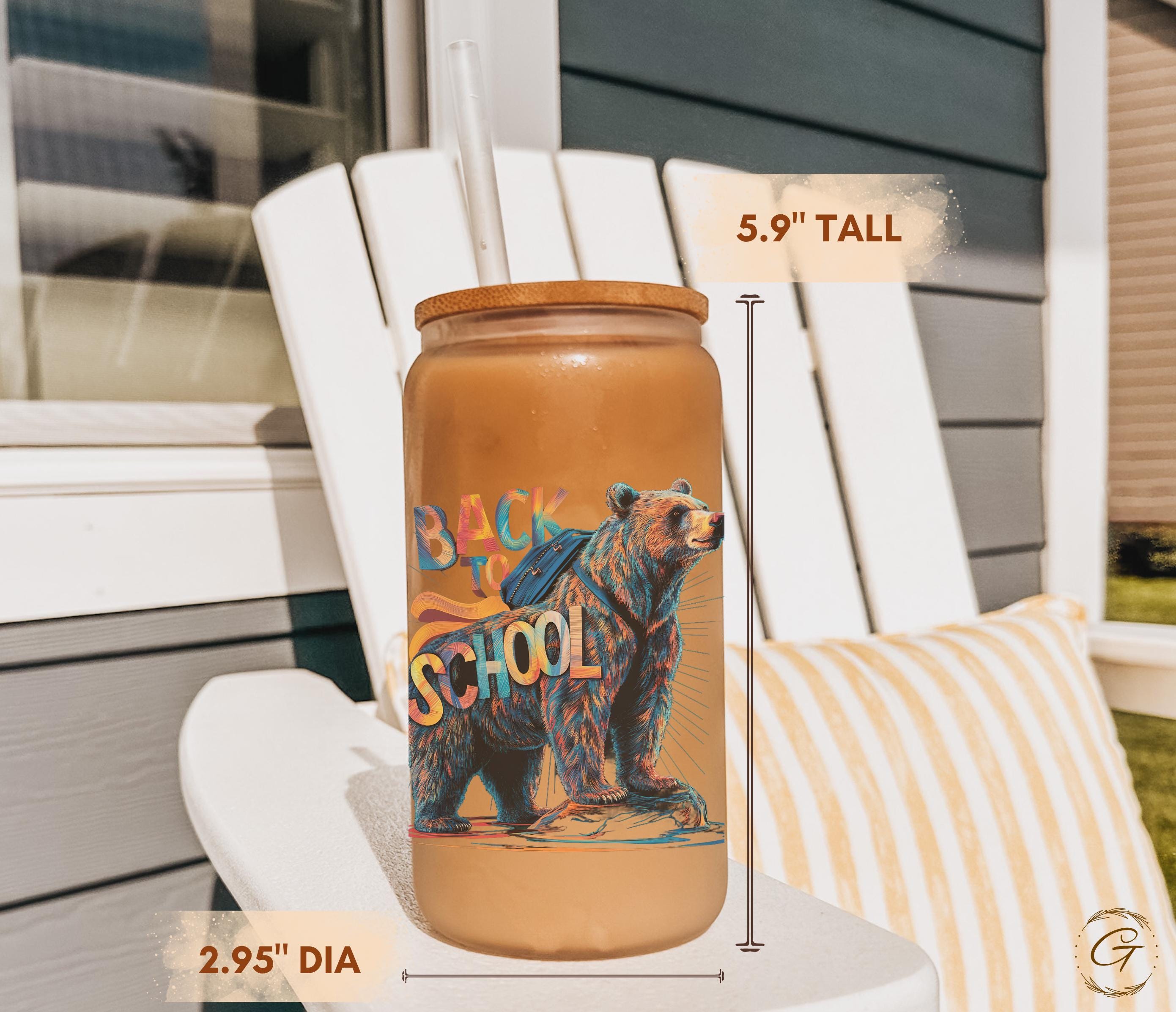 Back to School with Bear Design Frosted Glass Cup