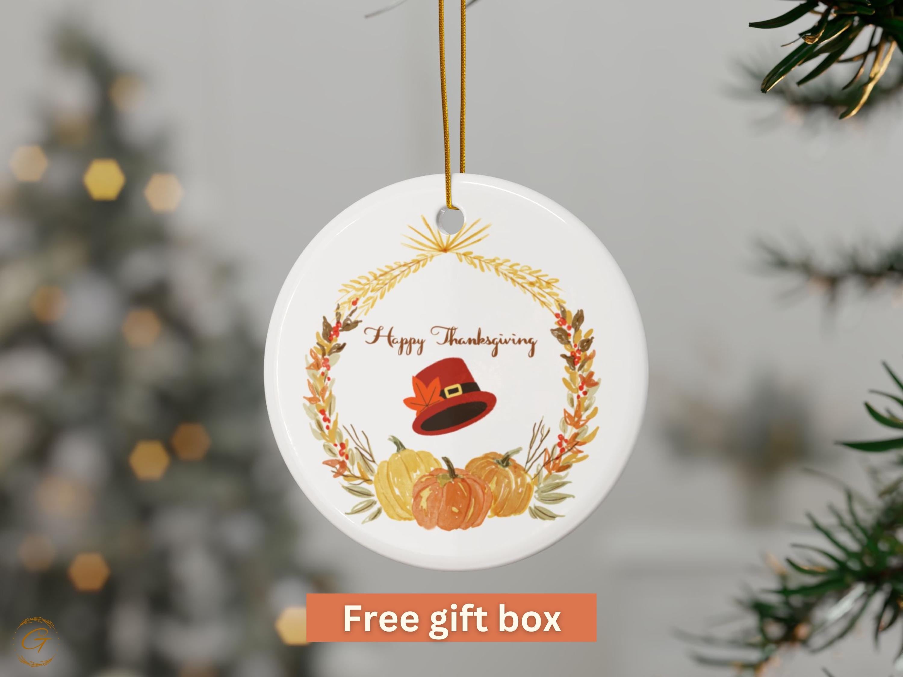 Family Thanksgiving Ornament, Fall Harvest Holiday Keepsakes, Pumpkin Wreath Decors, Autumn Thanksgiving Ornaments, Thanksgiving Home Accent