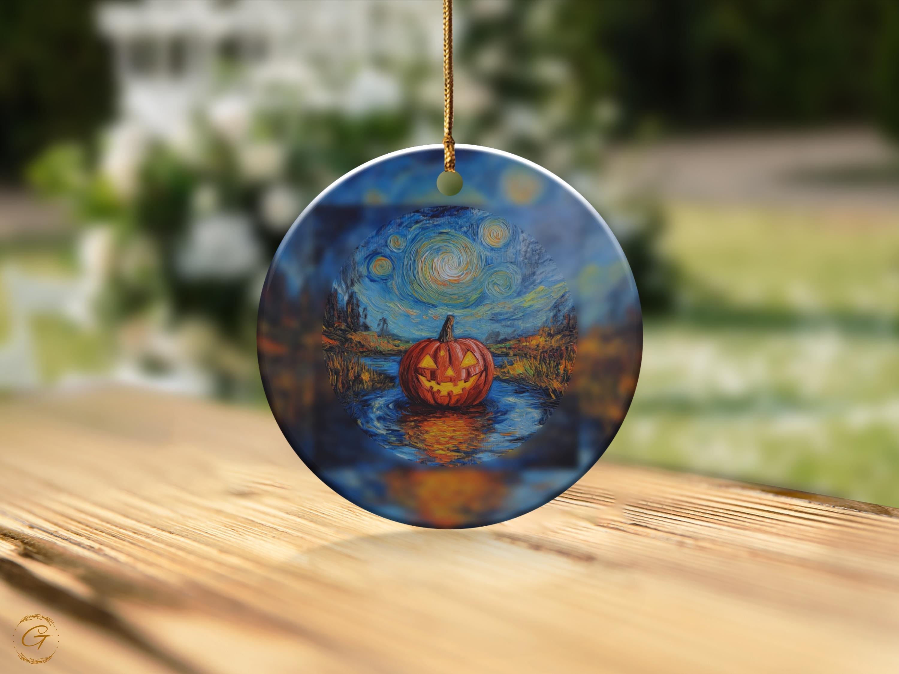 Halloween Pumpkin Ornament, Starry Night Design, Unique Holiday Decoration, Hand-painted Pumpkin Art Ornament Halloween Ornament Decoration