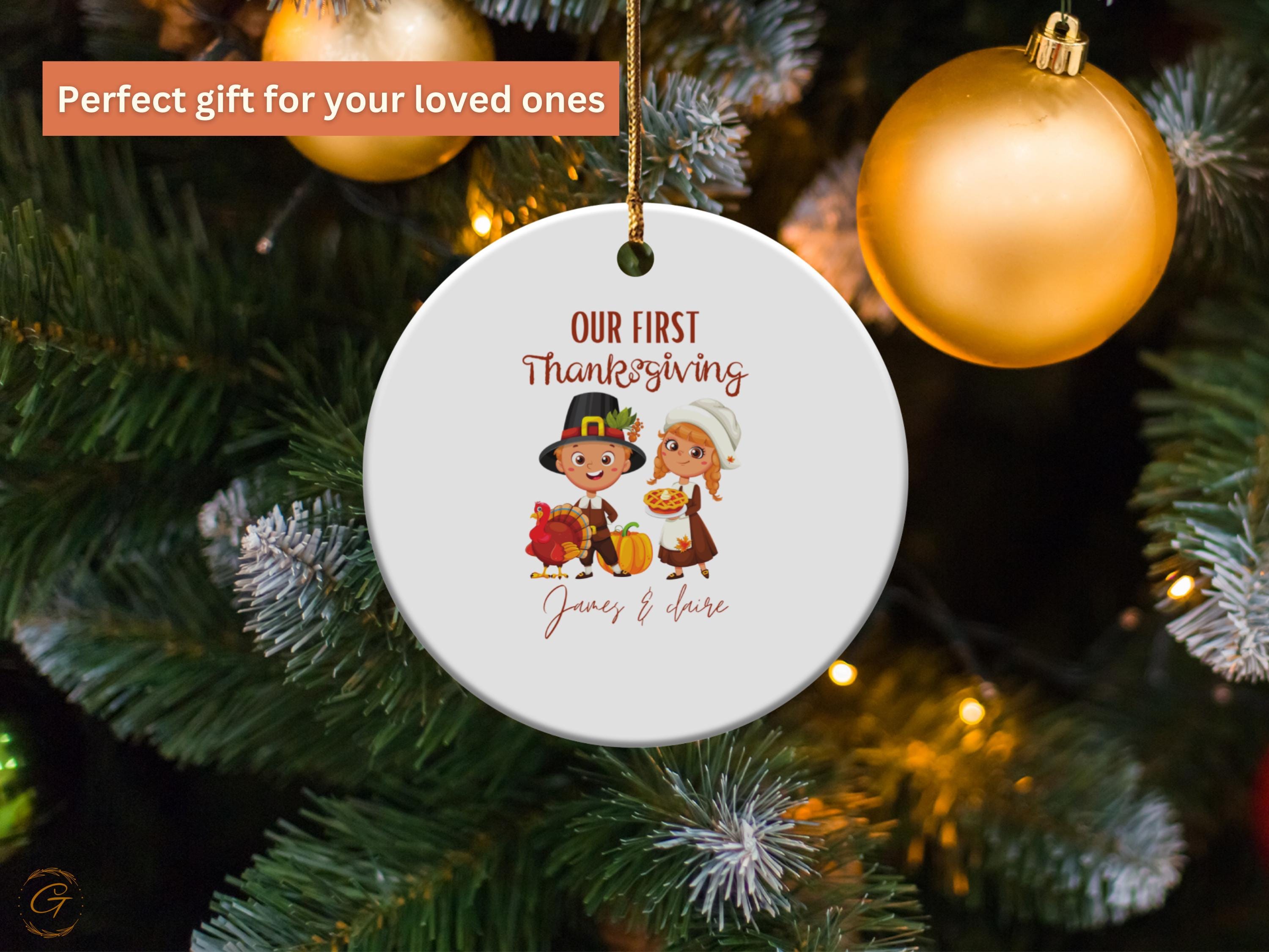 First Couple Thanksgiving Ornament, Cute Thanksgiving Decoration, Personalized Holiday Keepsake, Kids Holiday Gift, Harvest Celebration Gift
