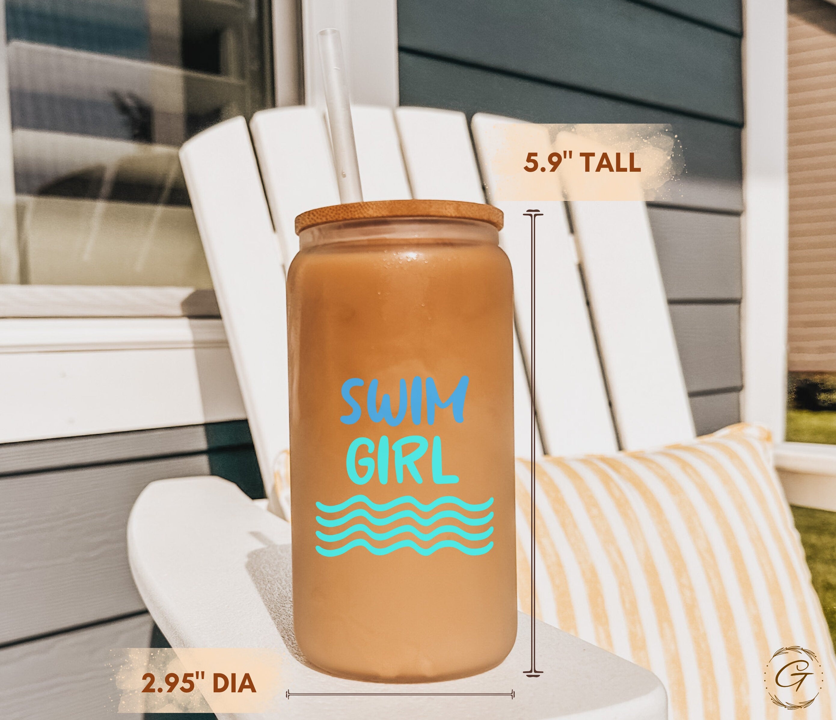 Swim Girl Frosted Glass Cup, Personalized Libbey Cup