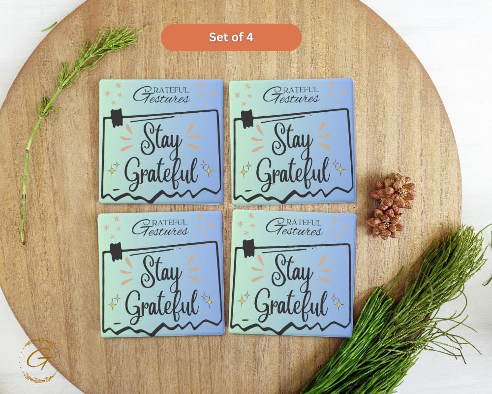 Soapstone Coaster "Stay Grateful" Design with Cork Backing, Motivational Drink Coaster, Home Decor Gift for Gratitude Lovers Positive Decor