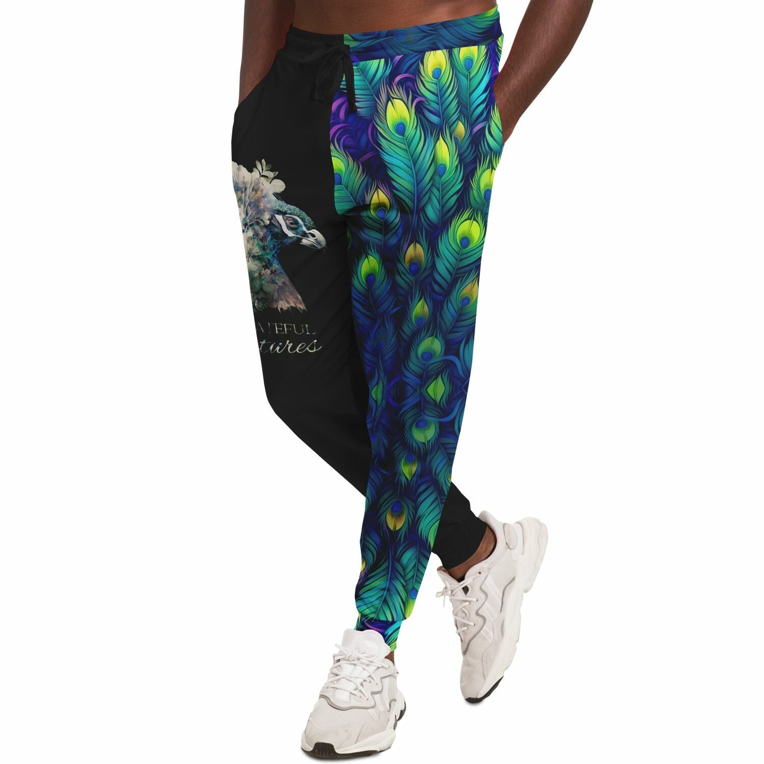 Peacock Feather Joggers – Vibrant Artistic Sweatpants