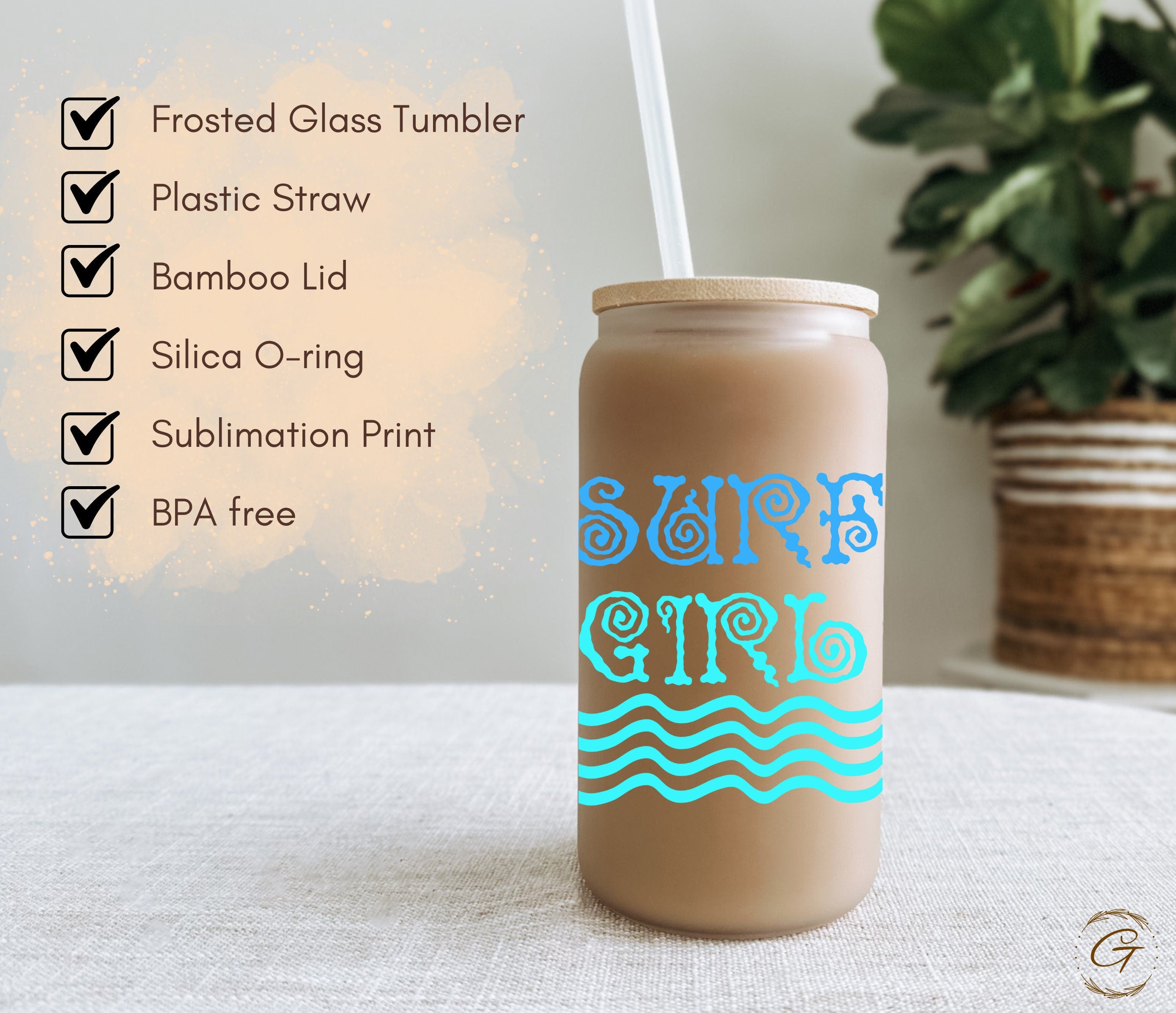 Surf Girl Frosted Glass Cup
