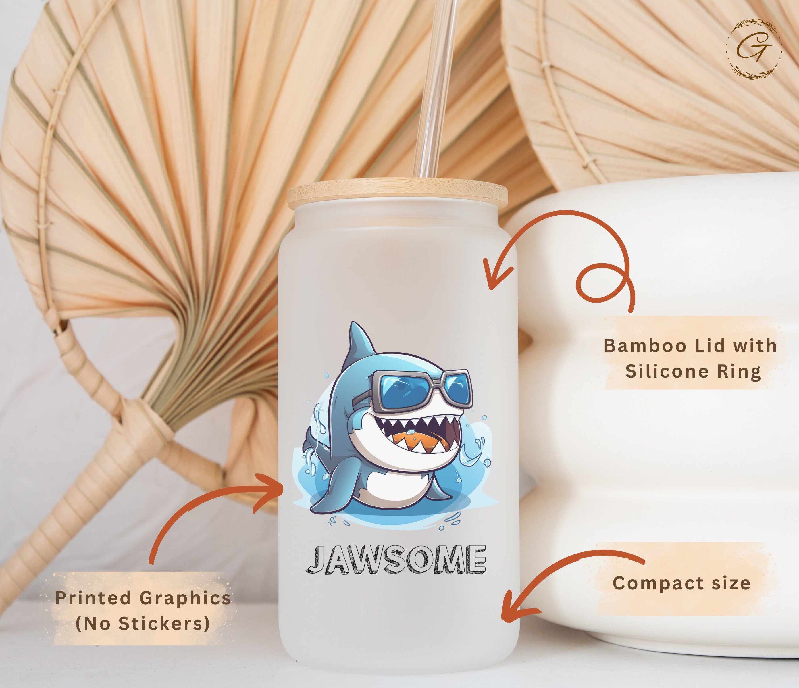 Jawsome Shark Frosted Glass Cup, Fun Libbey Glass Can