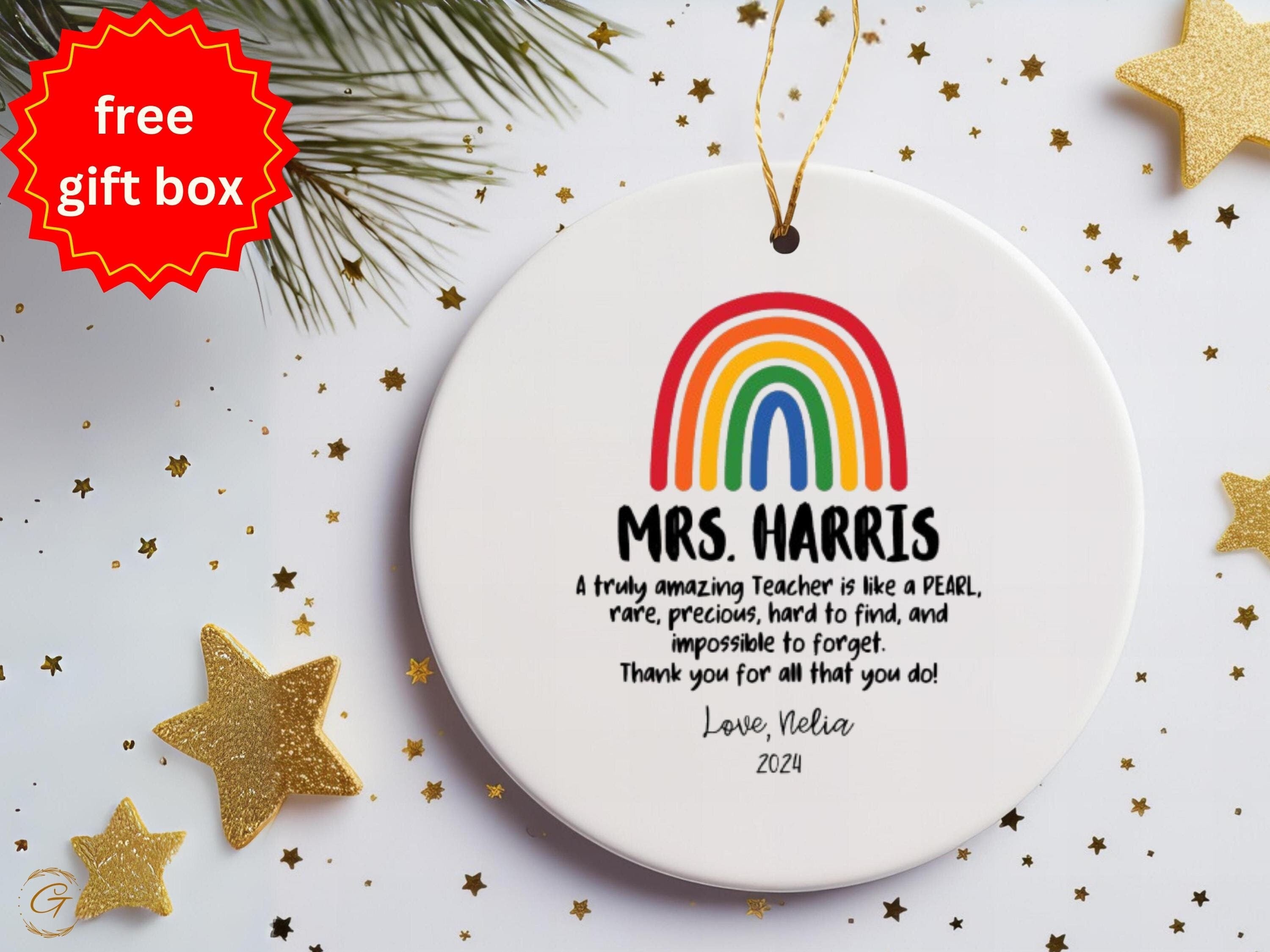 Personalized Teacher Rainbow Ornament, Teacher Appreciation Keepsakes