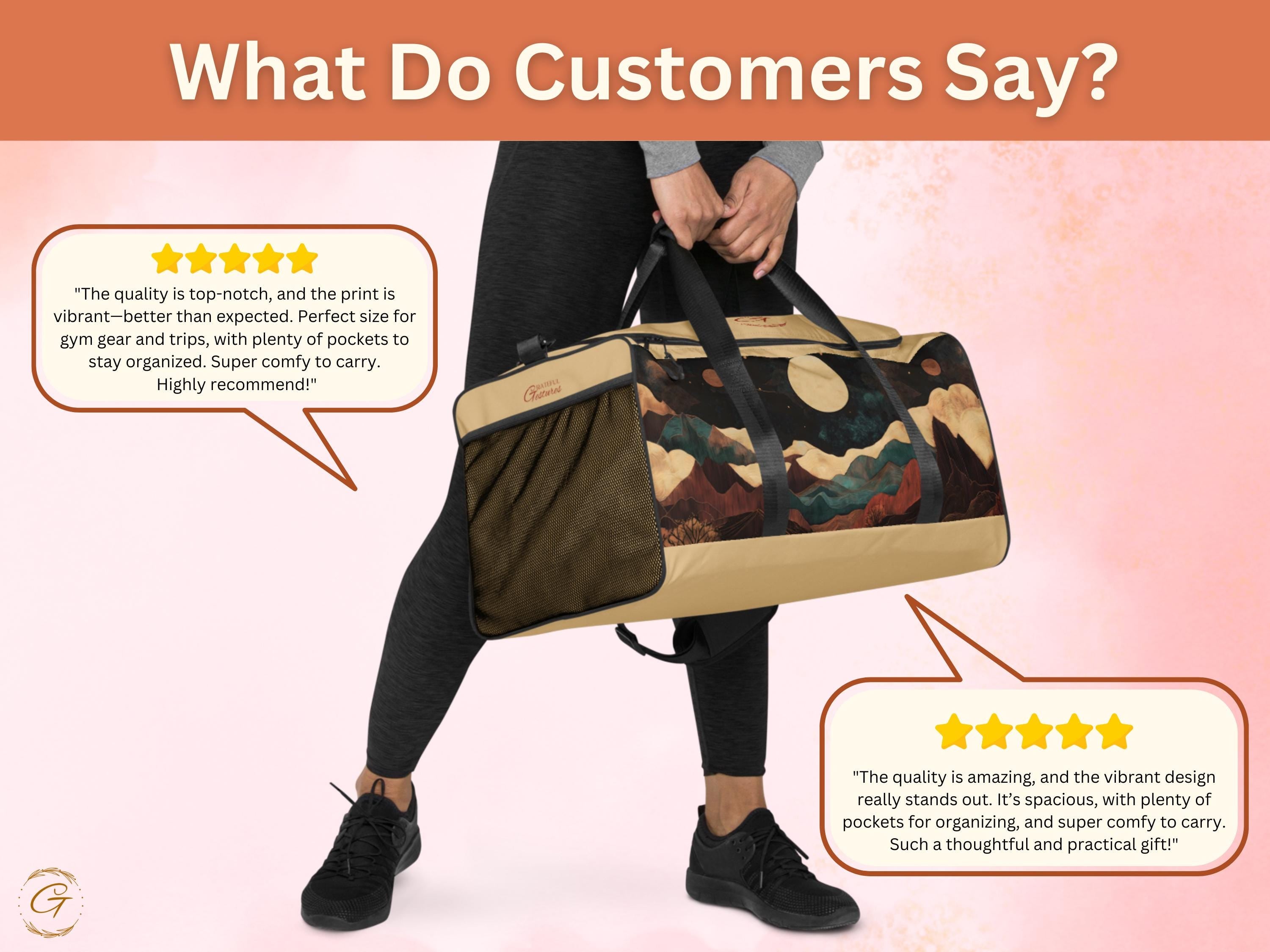 Grateful Gestures AOP Duffel Bag– Moonlit Mountain Design