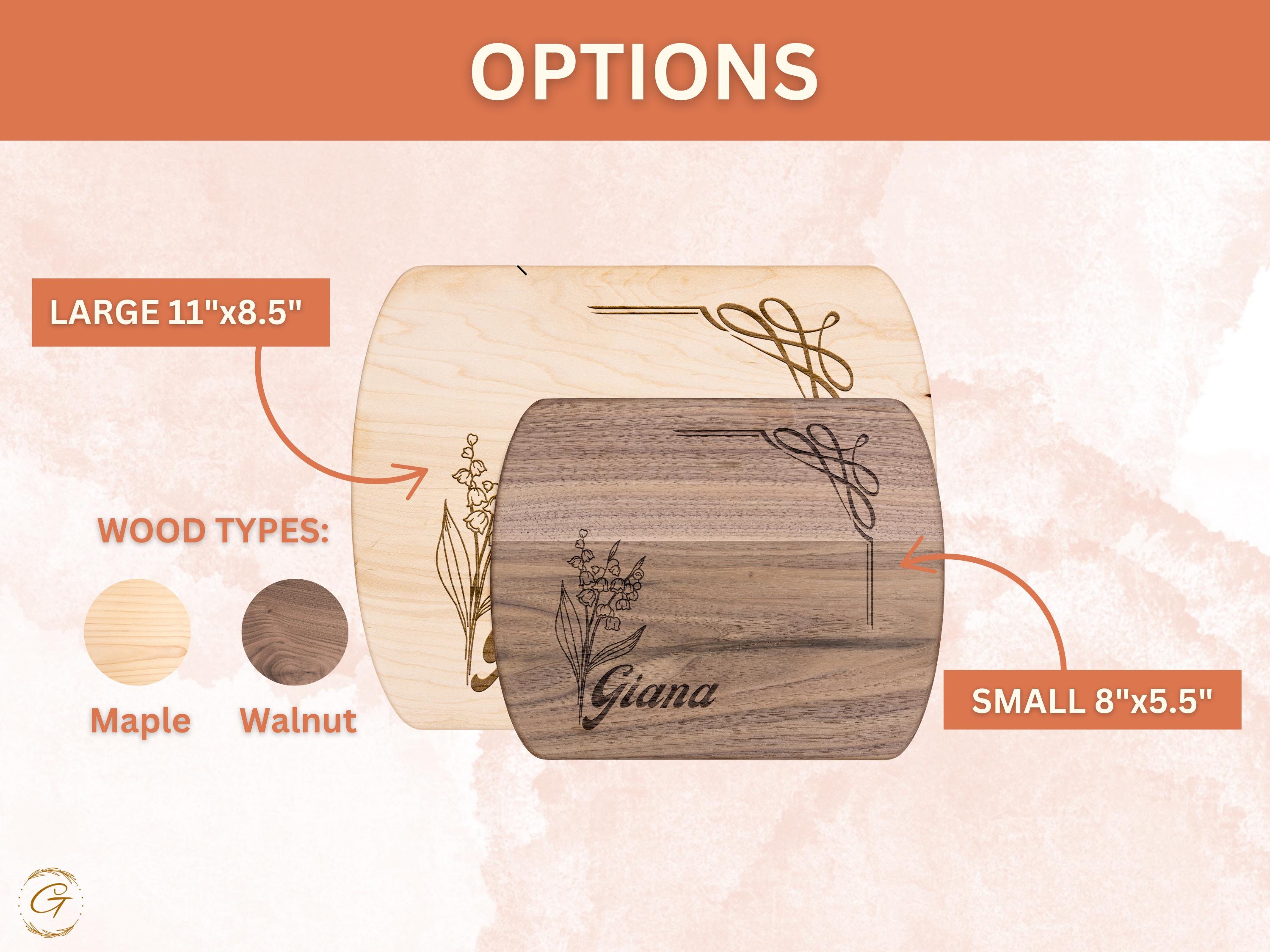 Personalized Hardwood Cutting Board with Name & Lily of the Valley for People Born in May