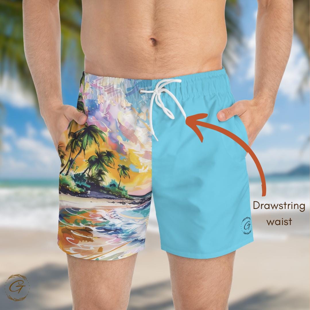 Tropical Beach Design Light Blue Swim Shorts