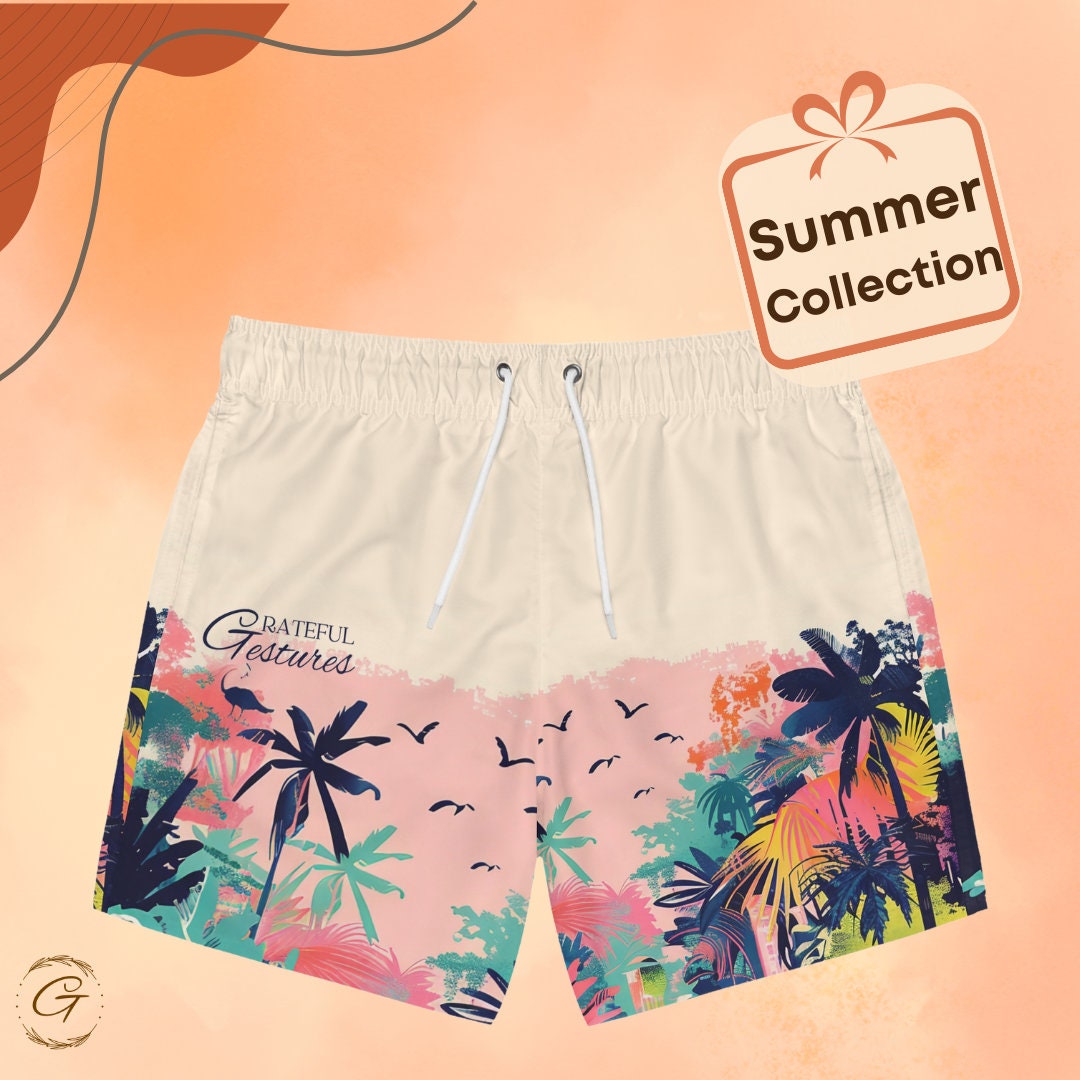 Tropical Rainforest Swim Shorts,Men's Vibrant Summer Beachwear, Unique Vacation Swim Trunks,Comfortable and Stylish Beach Attire this summer