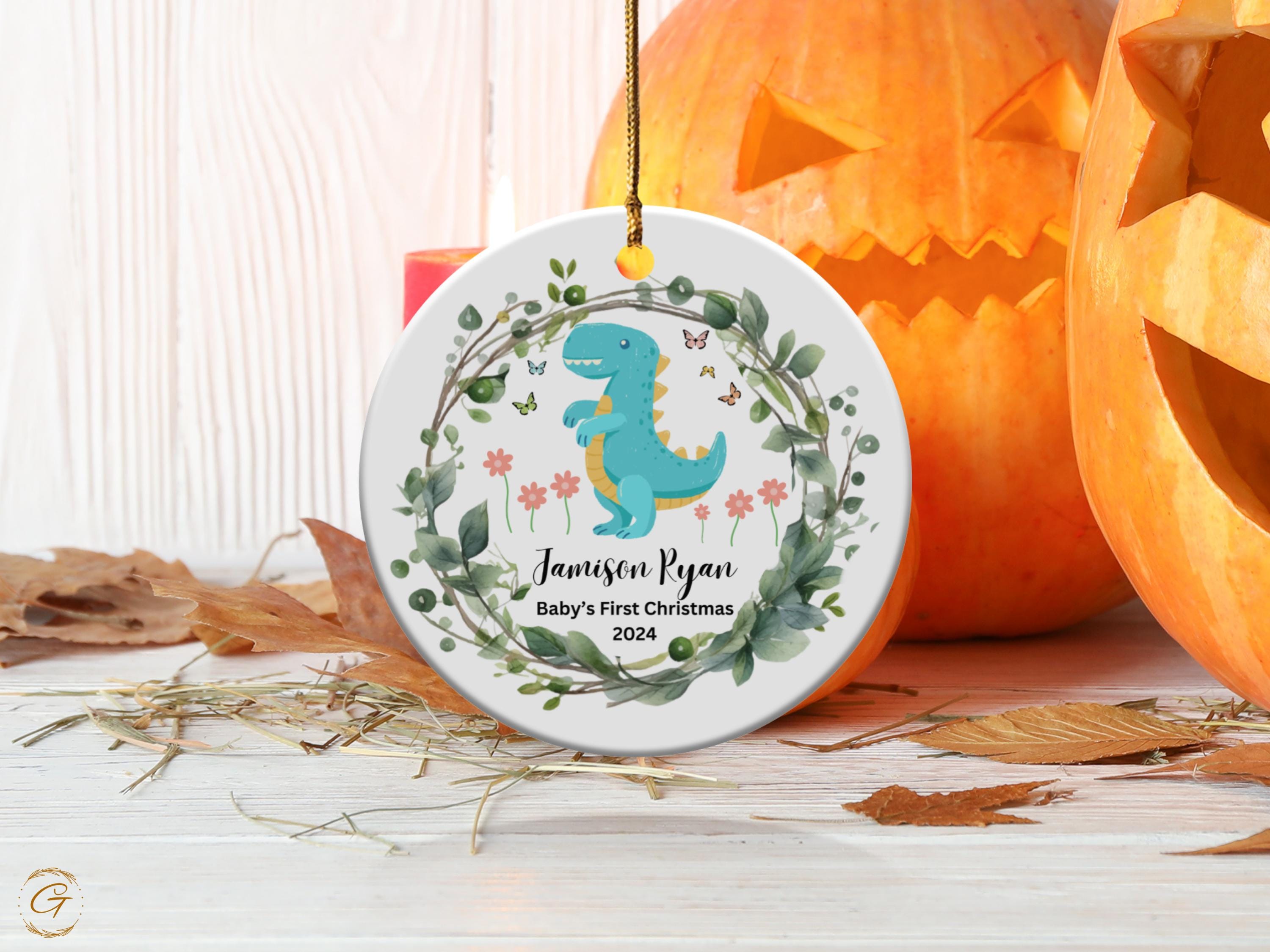 Personalized Baby's First Christmas Ornament, Dinosaur Design 2024 Baby Gift Cute Decor, Newborn Keepsake, Tree Decoration Nursery Ornaments