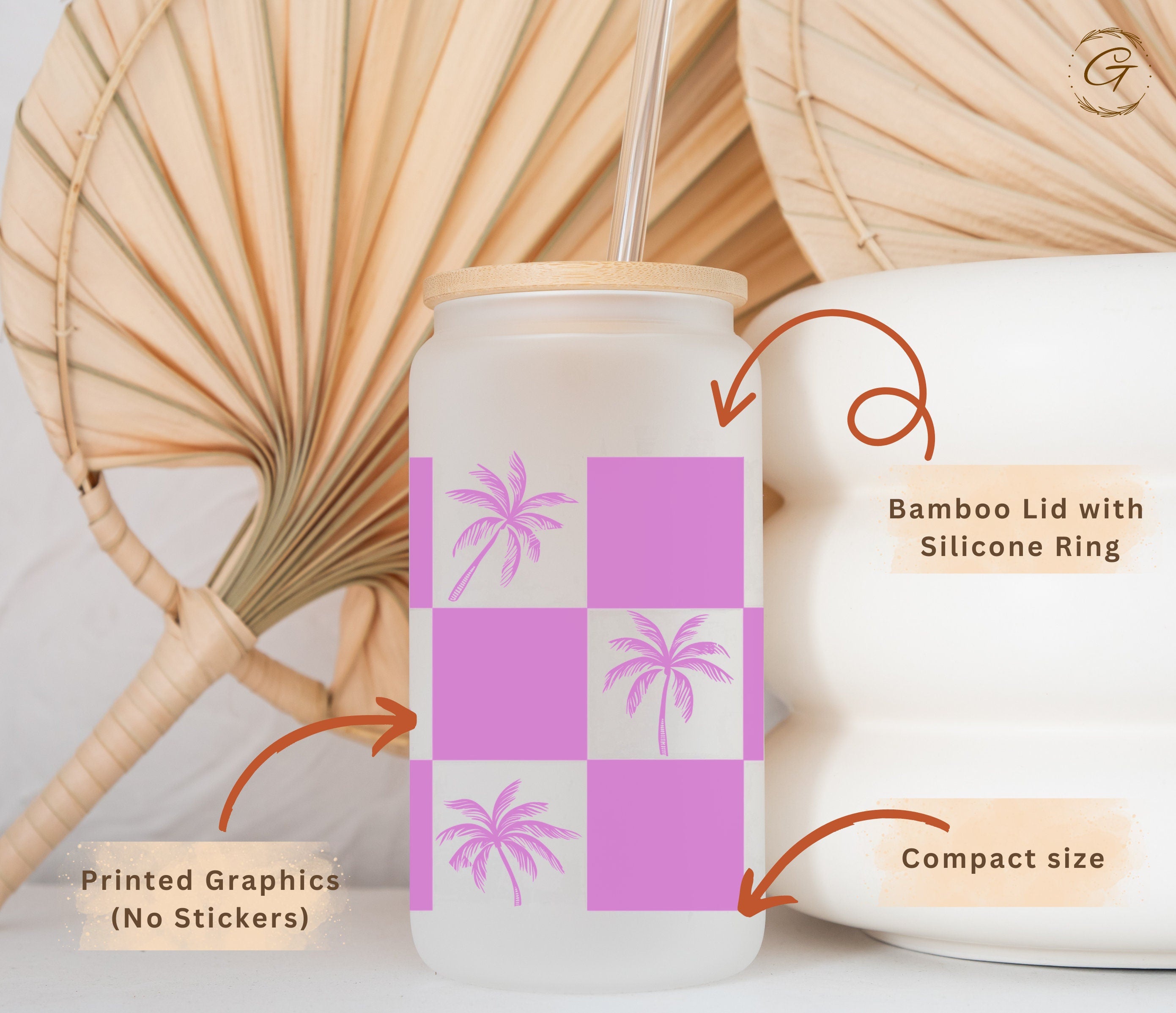 Summer Checkered Palm Tree Frosted Libbey Cup 16oz