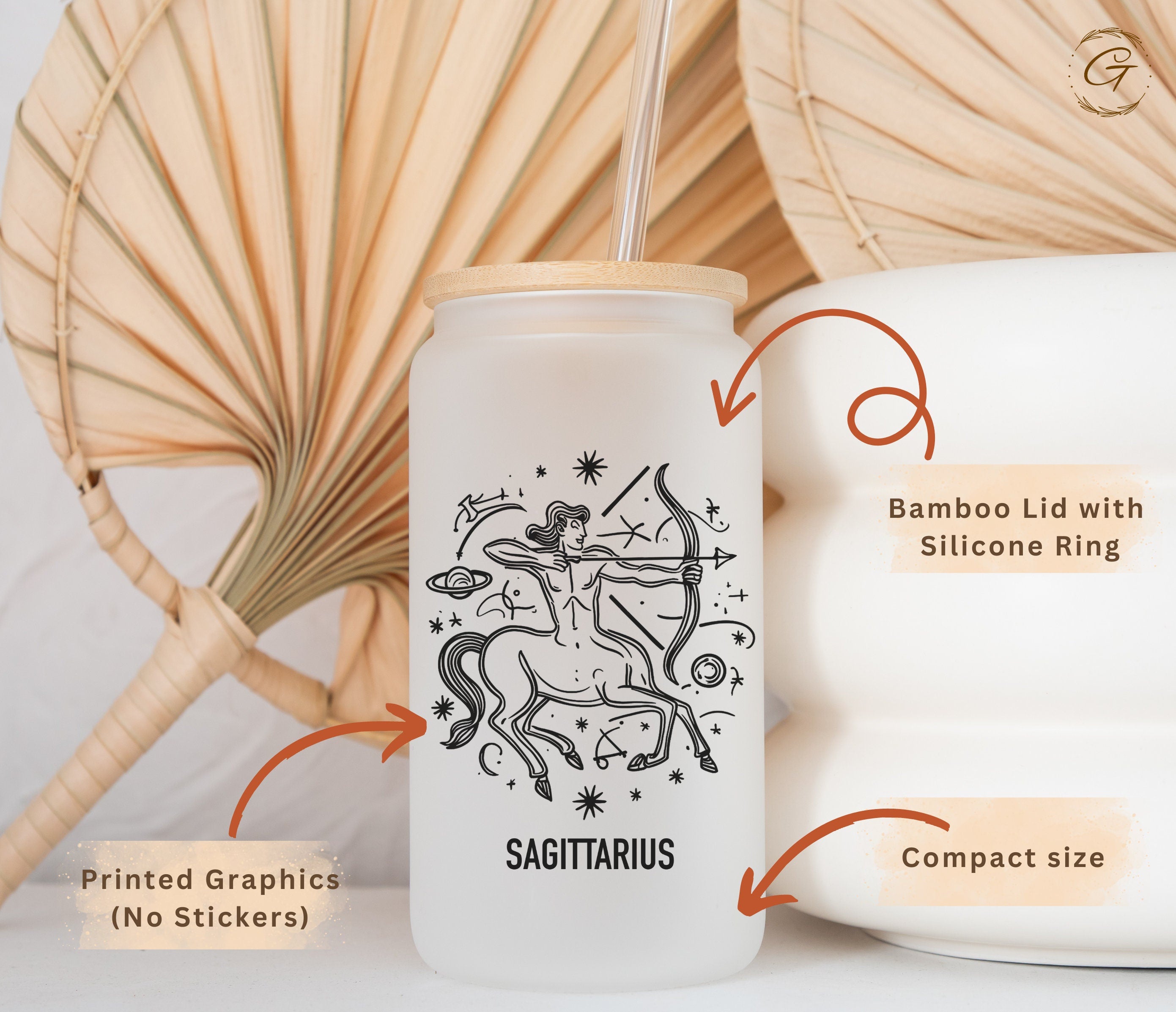 Personalized Sagittarius Zodiac Sign Frosted Libbey Glass Cup
