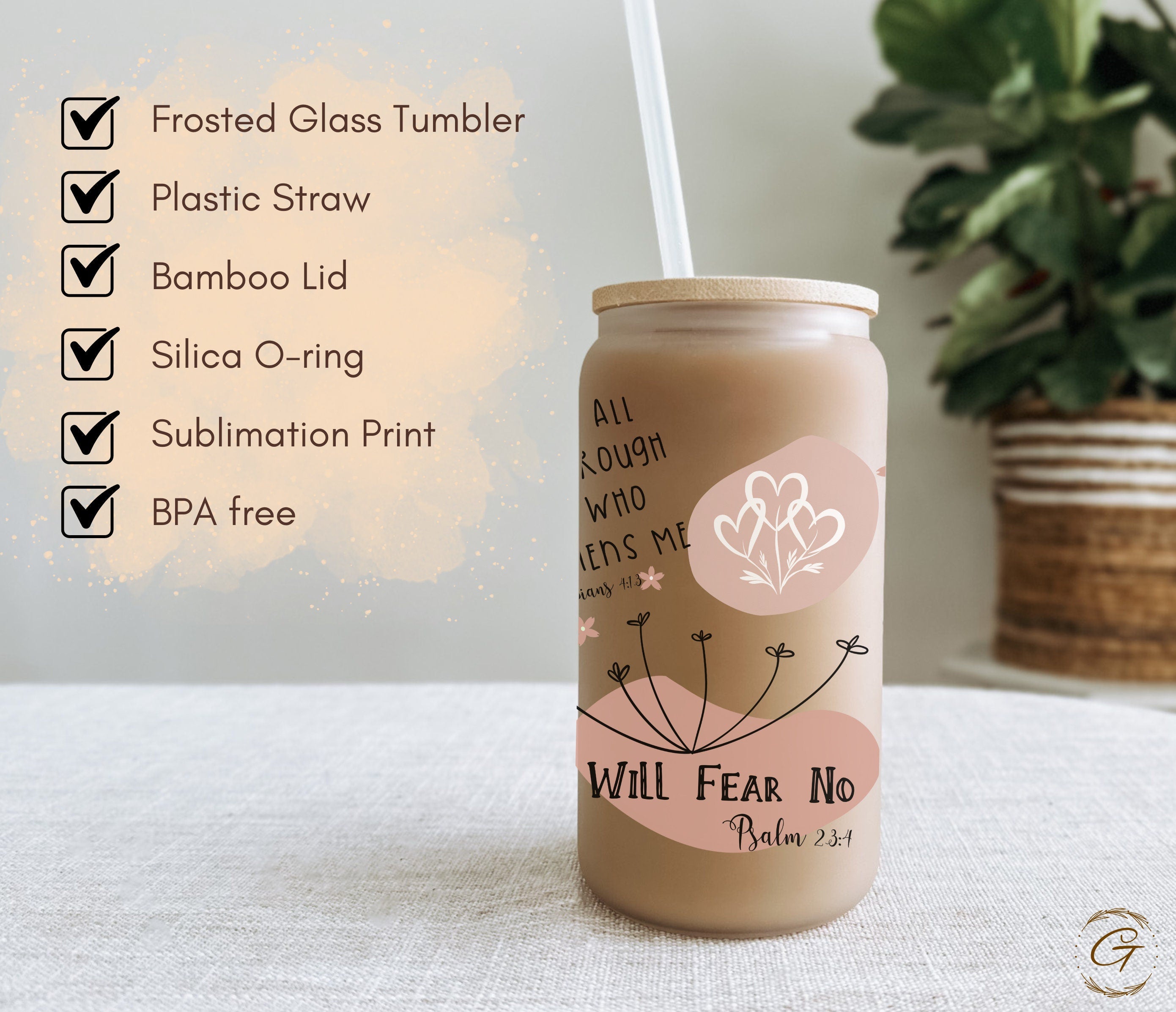 Frosted Libbey Glass Cup, 16-oz Libbey Cup Christian Affirmation Mugs