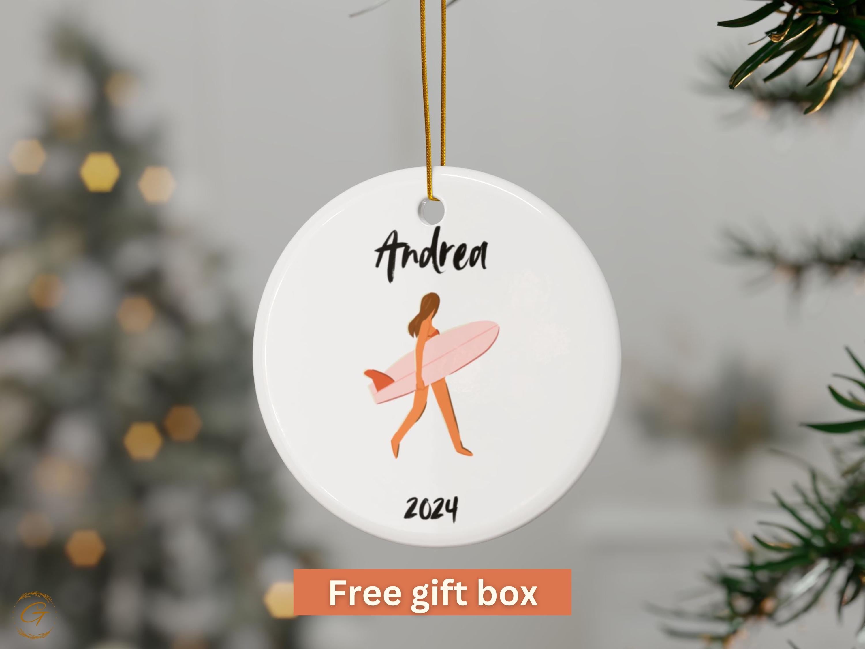 Personalized Surfer Ornament 2024, Beach Lover Ornament