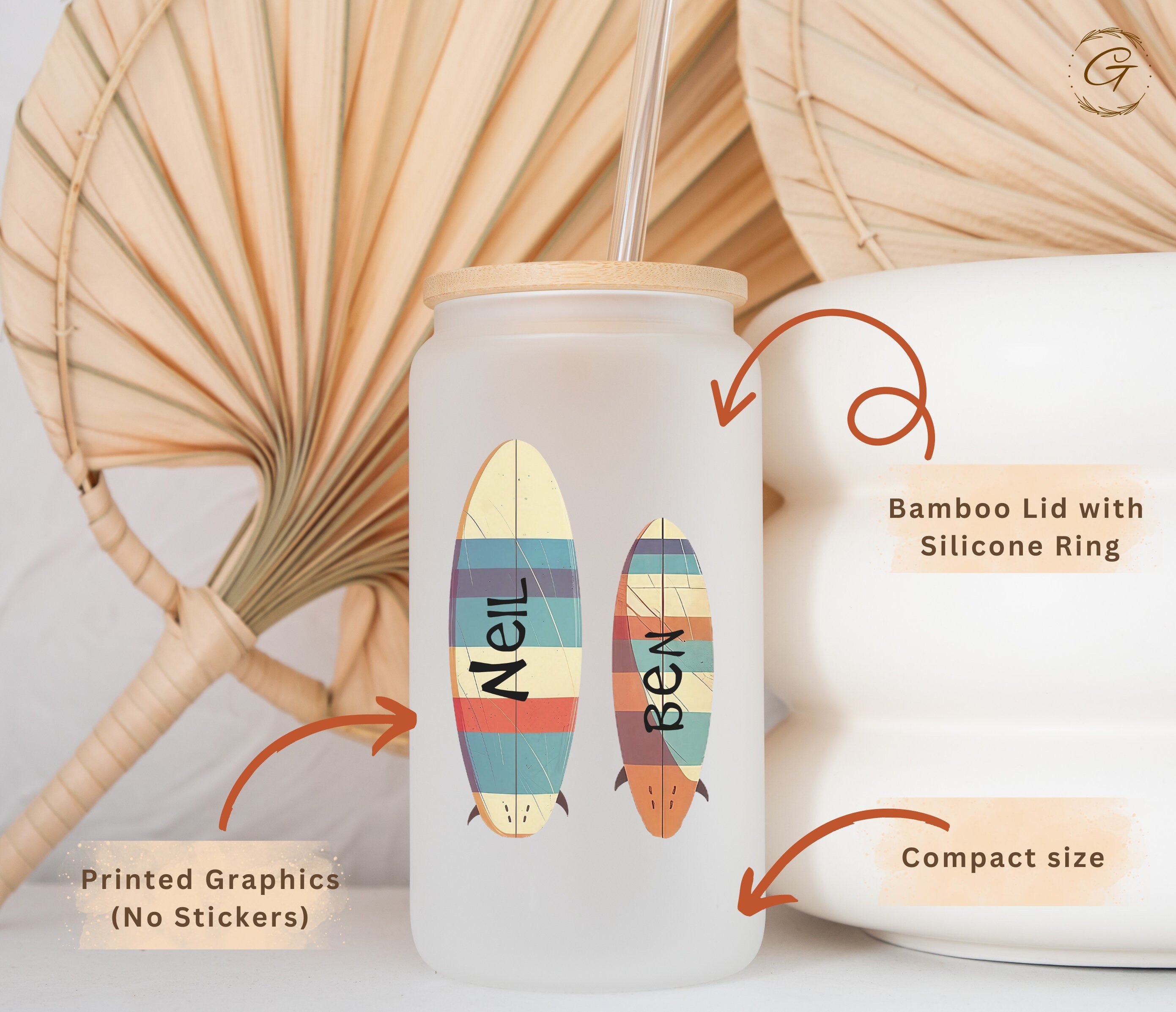Surf Dad and Son Custom Frosted Glass Cup