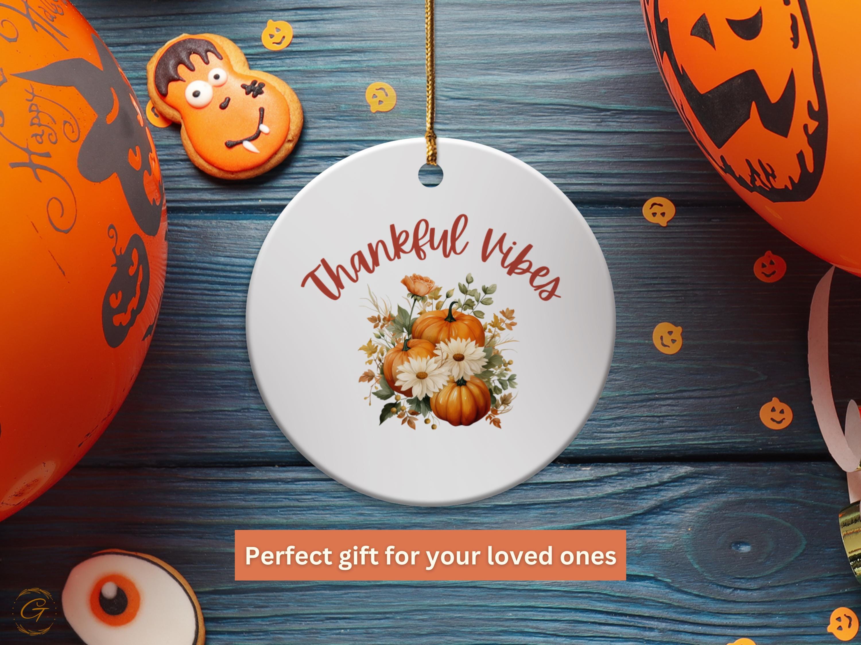 Thankful Vibes Pumpkin Fall Autumn Ornaments, Seasonal Holiday Keepsakes Decors, Thanksgiving Harvest Home Accents, Ideal Thanksgiving Gifts